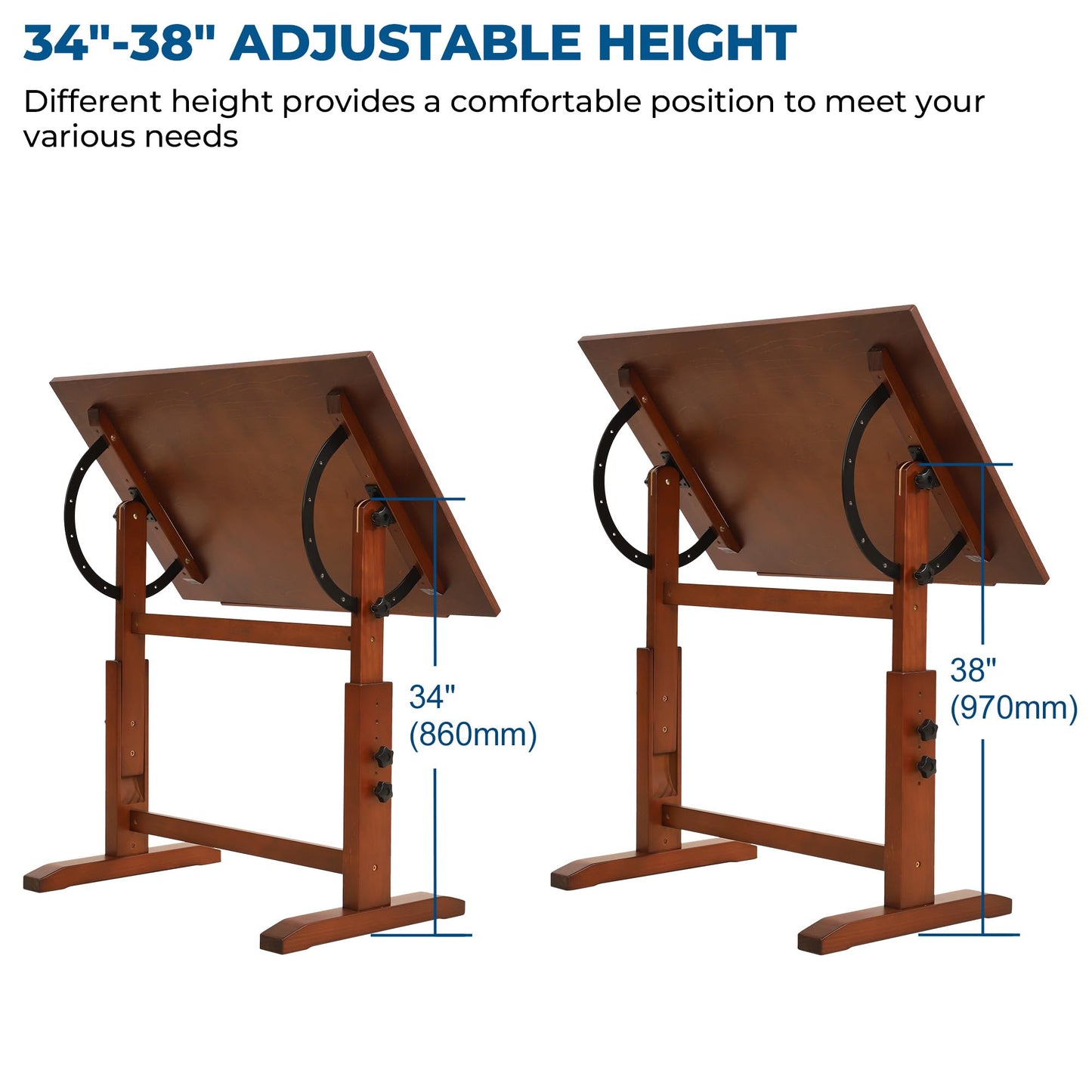 VISWIN Wood Drafting Table for Adults, 24'' x 35" Drawing Table with Adjustable Height & Angle for Art Studio, Solid Pine Wood Artist Desk for Drawing, Drafting, Writing, Reading, Sketching