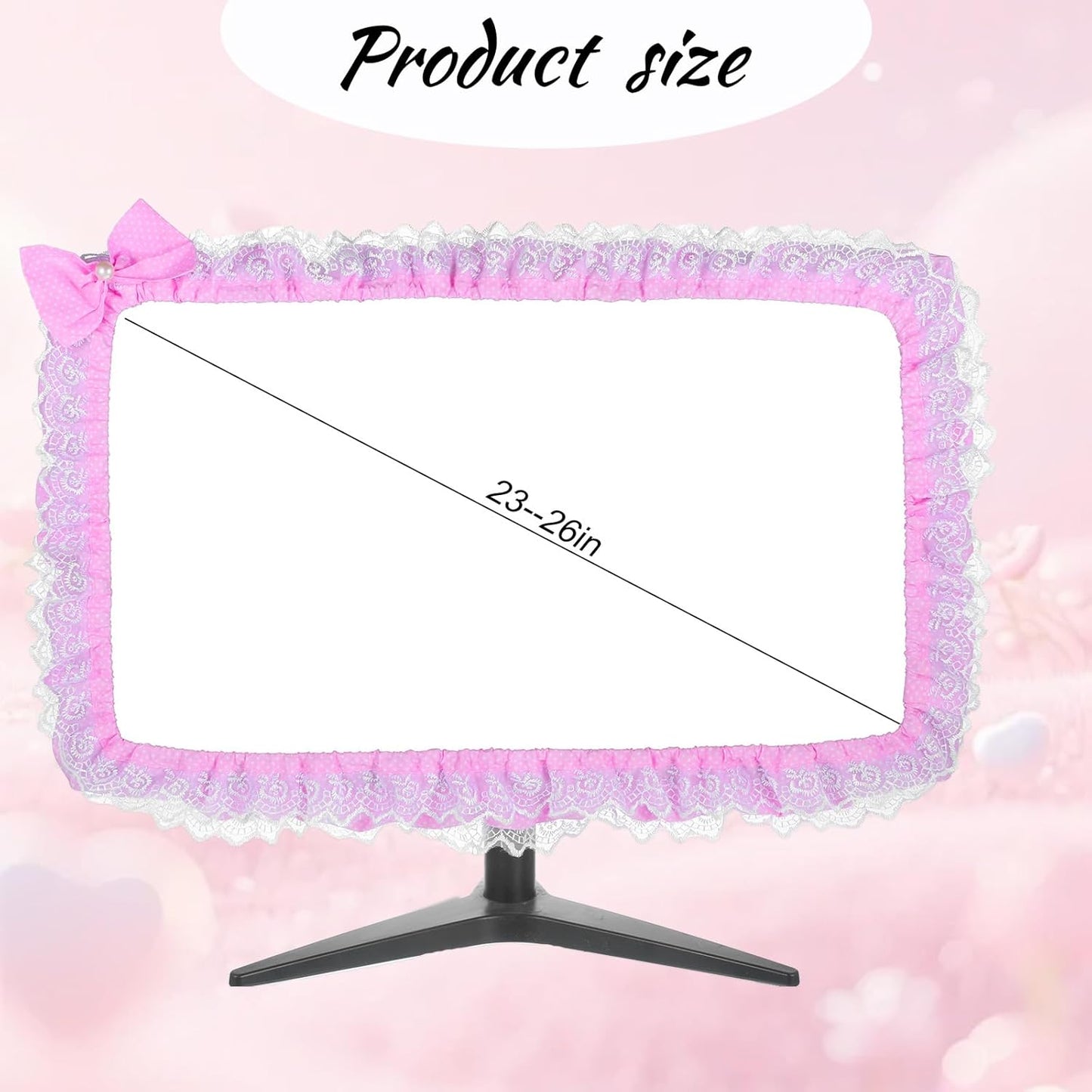 Apojgitn Cute Lace Monitor Cover, Pink Kawaii Desk Accessories for Computer Monitor Decor, Elastic Screen Dust Cover