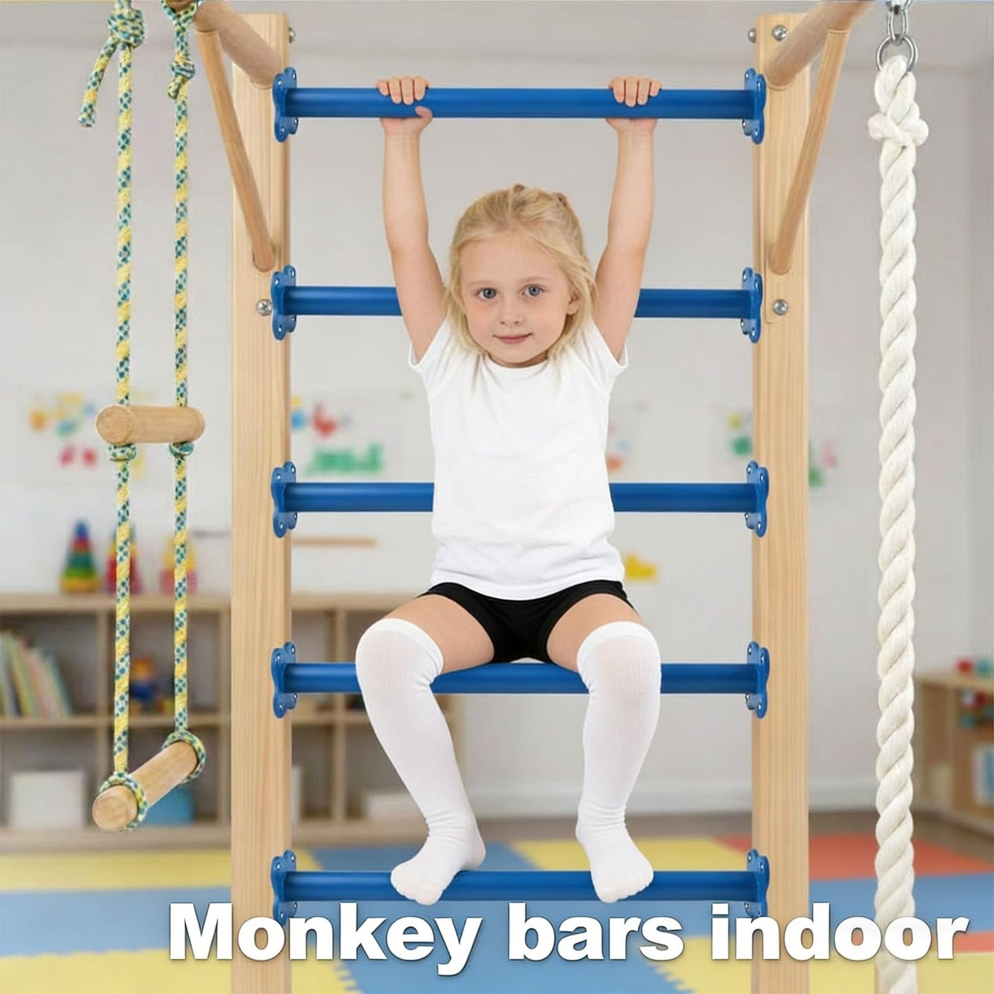 10 Pack Steel Monkey Bars Ladder Rungs, 16.5 Inch Blue Whit Screws, Hardware Kit for Backyard Playground Swing Set & Indoor Outdoor Climbing Equipment (Blue)