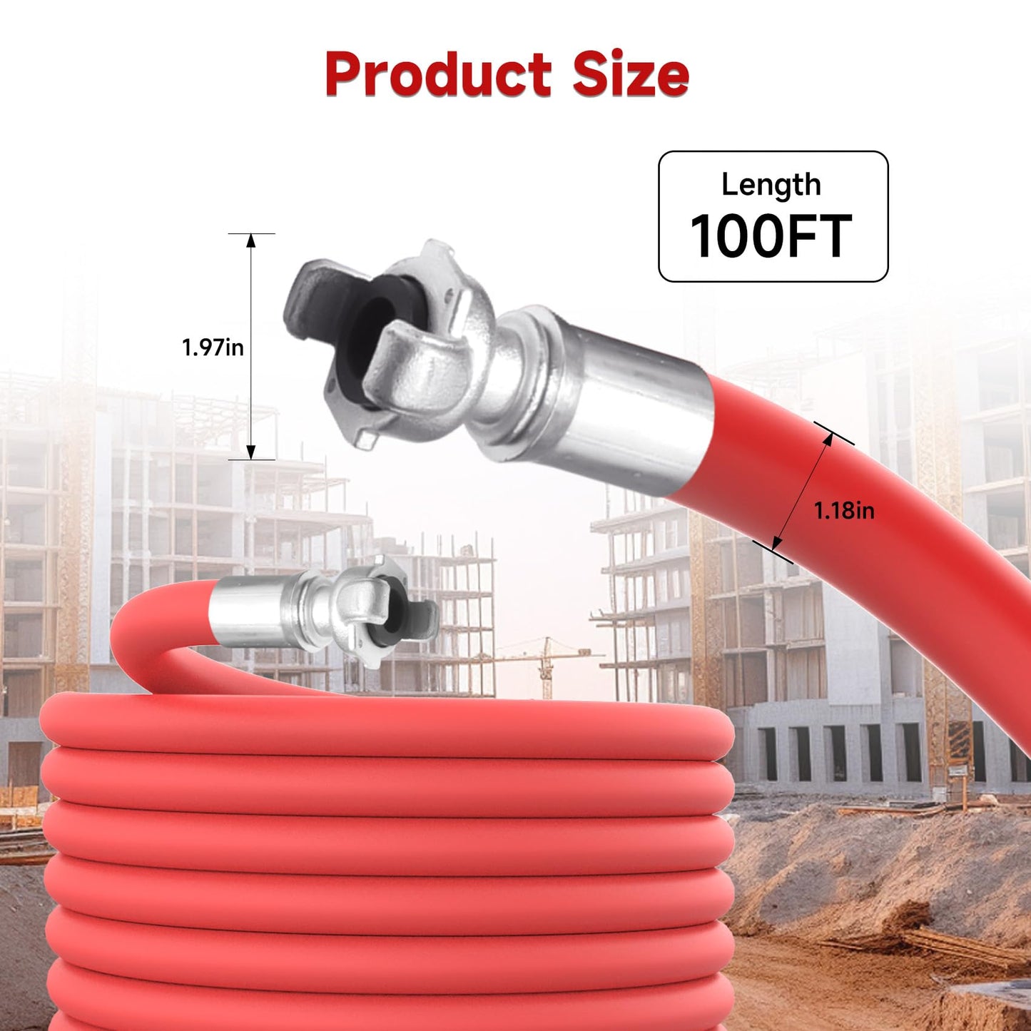 3/4 inch * 100FT Red Rubber Air HoseChicago Connectors Air Compressor Hose 100% Rubber, 300 PSI, 50F to 190F Degrees High Strength Polyester Braided Replacement Air Line Kit