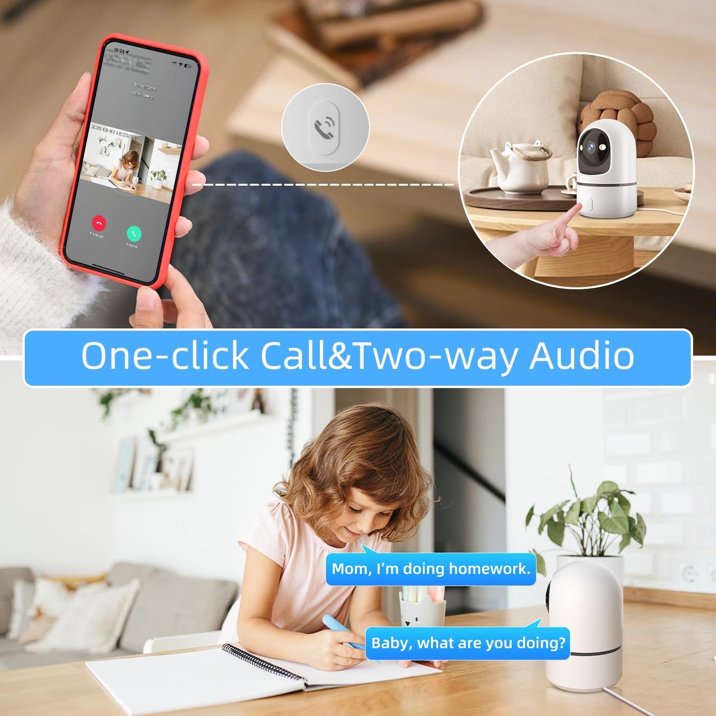 Camoon 2K 360 2.4Ghz Indoor Security Camera, WiFi Cameras for Home Security, Baby/Pet Camera with Phone App, One-Touch