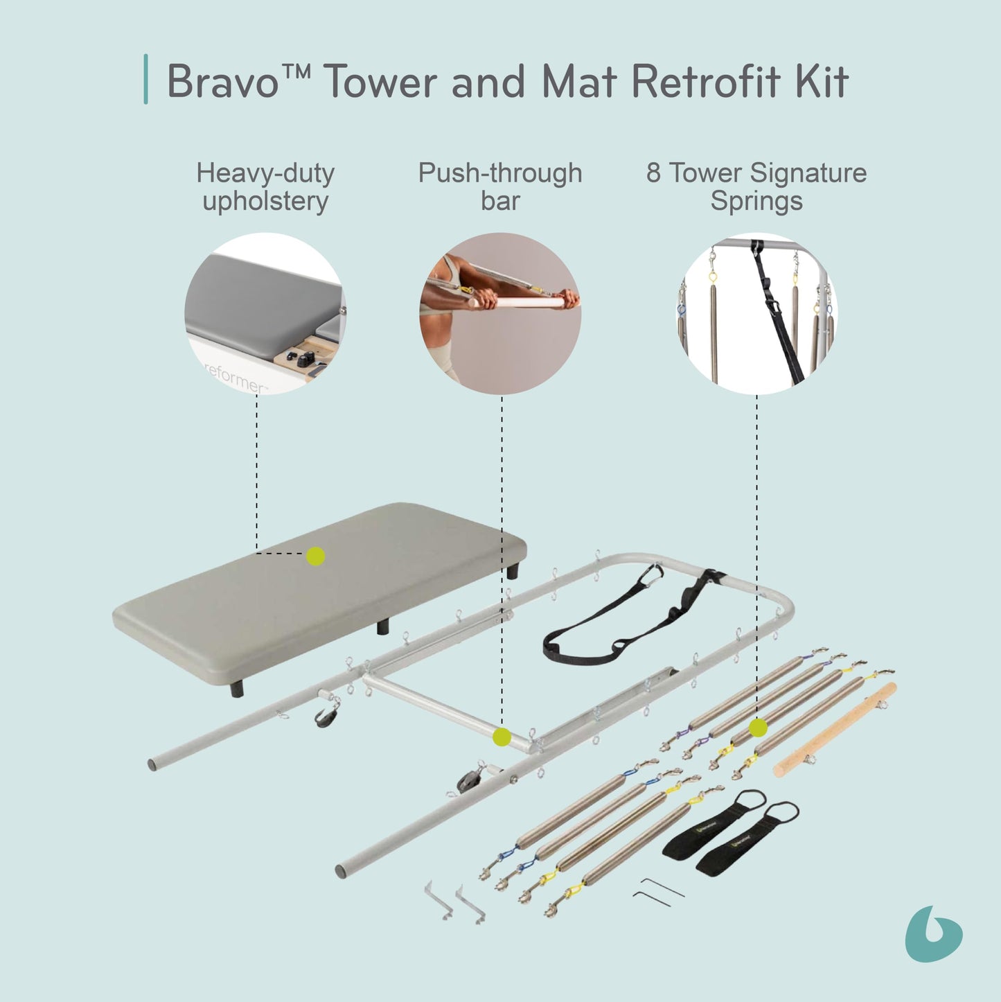 Balanced Body Bravo Pilates Reformer Tower and Mat Retrofit Kit, Pilates Reformer Mat and Tower, Workout Equipment for Home Gym or Studio