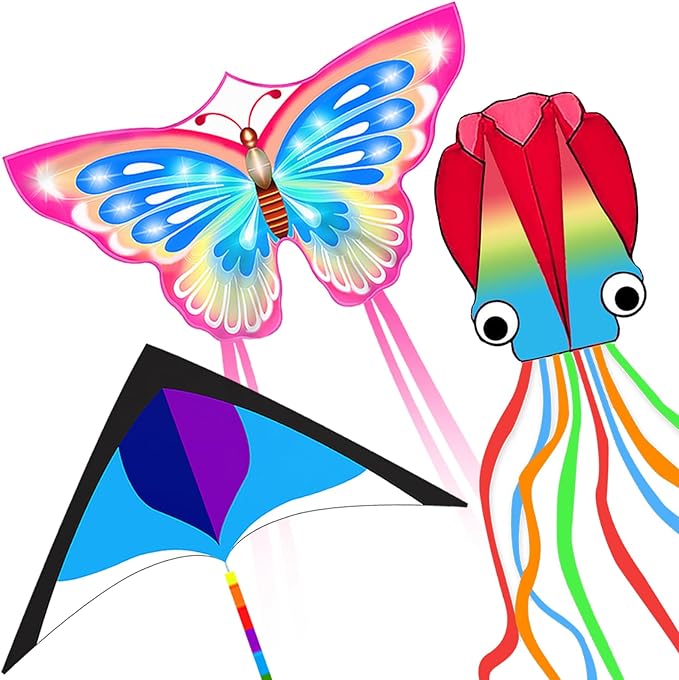 Kites for Kids & Adults, Beach Kites Set for Beginners, Easy to Fly Large Kites Pack for Boys and Girls, Kite String Included, Perfect for Outdoor Activities
