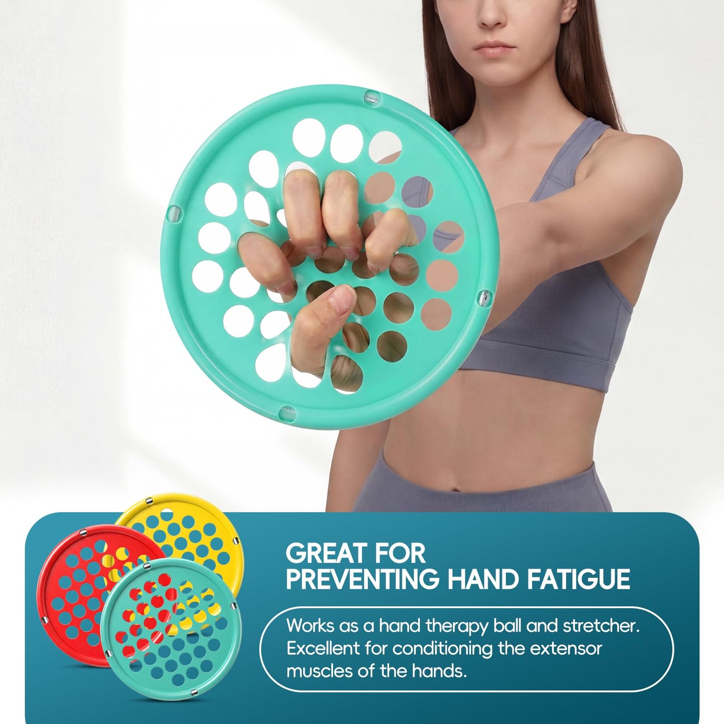 Finger Exerciser, Hand Exercise Webs for Physical Therapy, Hand Grip Strengthener, Grip Strength Trainer, Portable Size, Latex Free, 7" Diameter (Green-Heavy)
