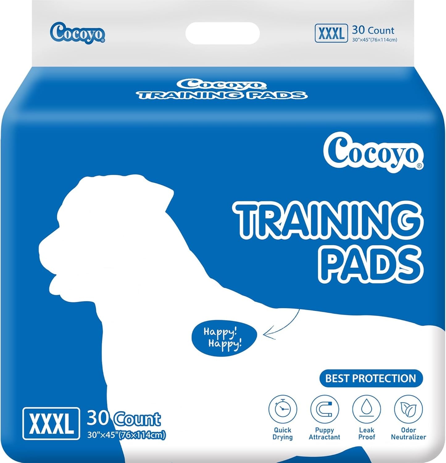 COCOYO Dog Training Pads - Super Absorbent XXXL Size (30" x 45") | 30 Count for Ultimate Convenience