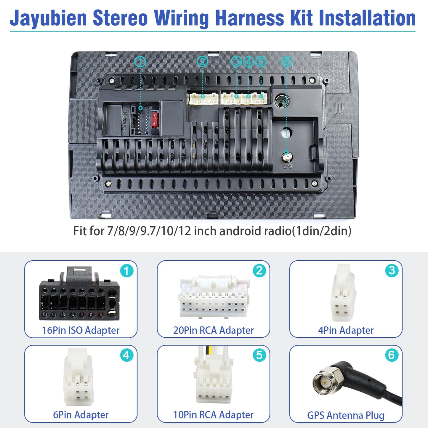 16Pin 10Pin 20Pin 4Pin/6Pin Radio Wiring Harness Kit ISO Android Car Stereo Wire Harness with Butt Connectors RCA