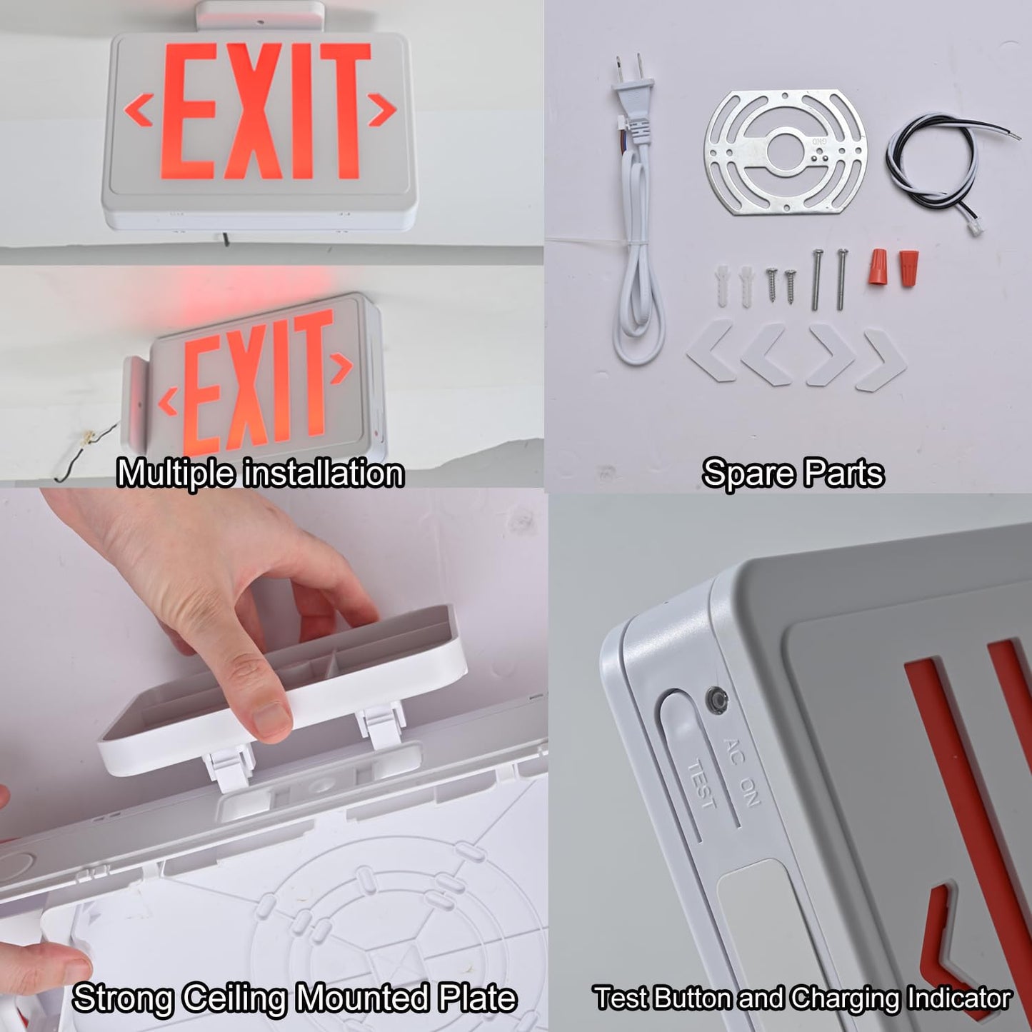 Apmeetlux Red LED Exit Sign,4Hours Plug in Cord Emergency Exit Light with Battery Backup for Business,Commerical Emergency Lighting Double Face UL 924 AC85-277V
