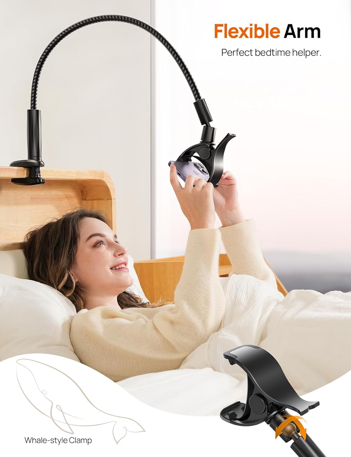 Aomiker [2025 38 360 15 14 13 12 11 4-7" Gooseneck Phone Holder for Bed - Upgrade Nylon Braid] Long Flexible Lazy Arm