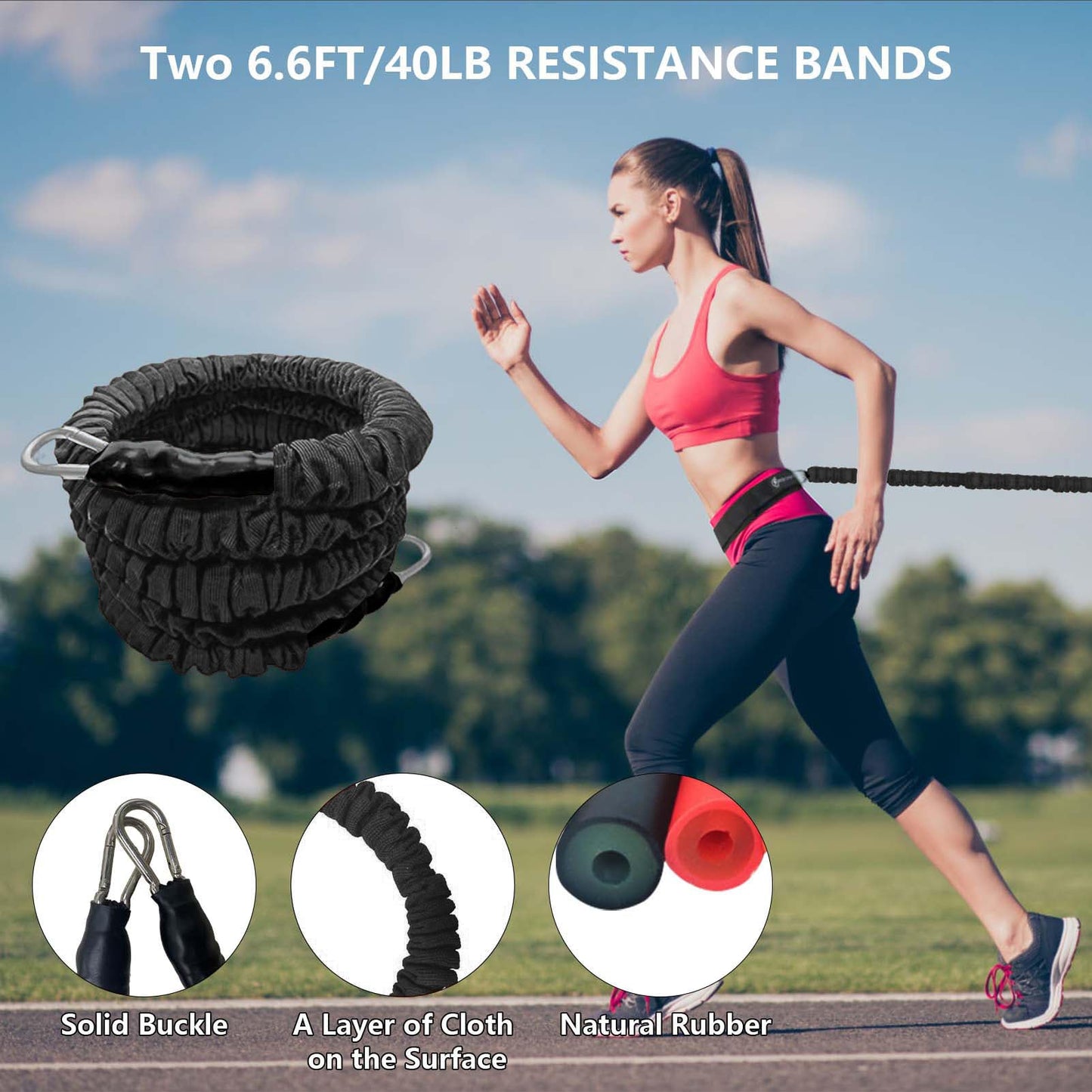 Tuyzhrymlic Speed and Agility Training Equipment, Two Resistance Bands and Adjustable Waist Belts 8pcs 80lb for Solo or Partner Exercise to Maximize Strength Power Focus Suitable for Muti-Sports