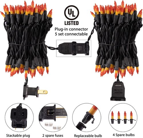 Minetom Halloween String Lights - 100-Count 25Ft. Waterproof Mini Candy Corn | Indoor & Outdoor Decor