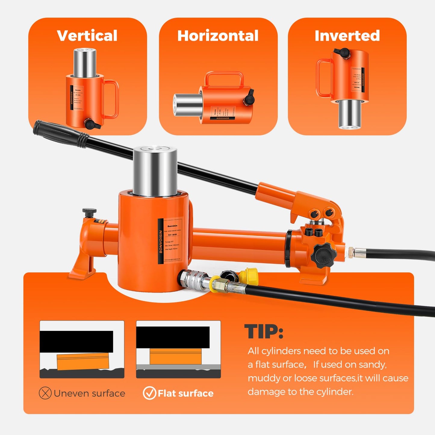 Bonvoisin Hydraulic Ram Cylinder 50T Hydraulic Cylinder Jack Porta Power Ram 4" Stroke Single Acting Lifting Cylinders for Machinery Shipbuilding