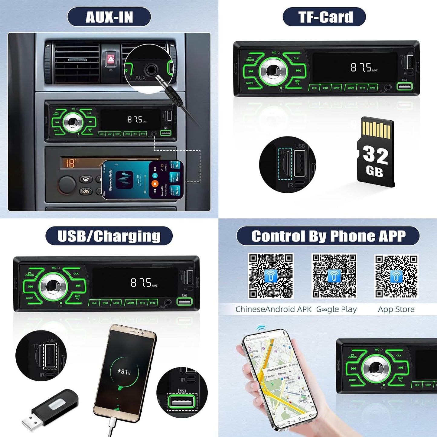 AMprime MP3 Location+32G Single Din Car Radio Stereo Digital Bluetooth Player Music Stereo Car Player