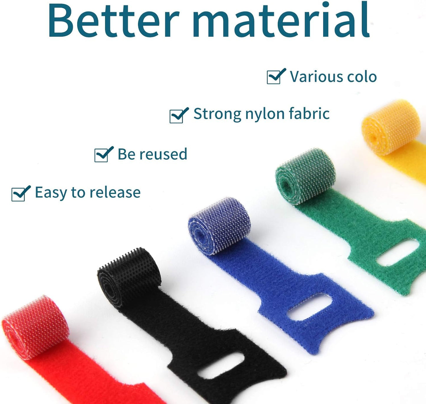 JIAKAI 6 Inch Length Reusable Hook and Loop Cable Ties Strong &Microfiber fastening cloth, Adjustable Fastener Cable