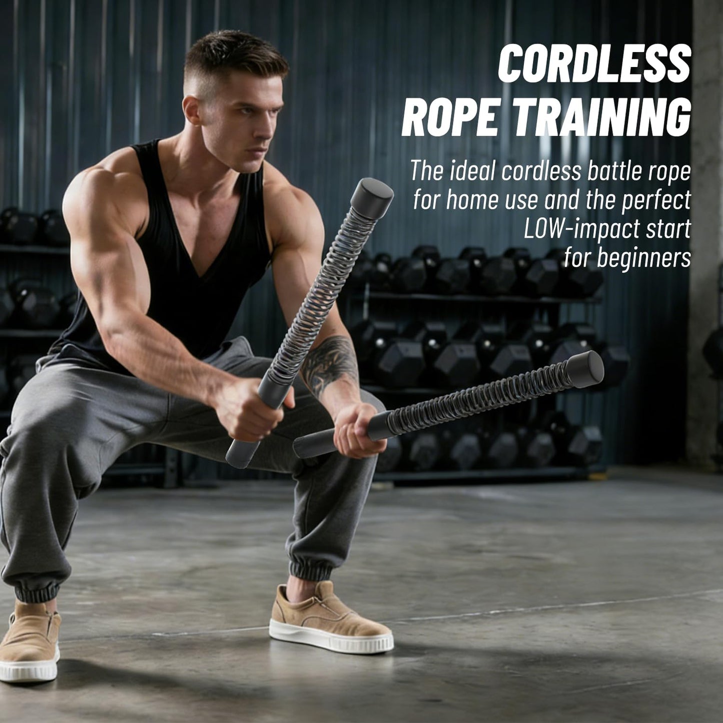 ELLAVA Cordless Ropeless Battle Ropes for Home Gym – Portable Weighted Workout Rope for HIIT, Cardio & Strength Training, Low-Impact Full Body Exercise Equipment for Men & Women