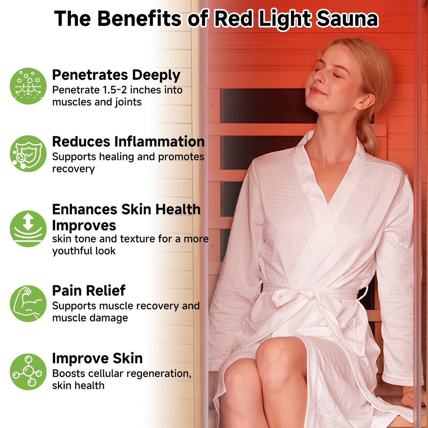 Real Relax Infrared Sauna with 660 & 850nm Red Light Therapy, Full Spectrum Sauna with 7 Heater, 1290w 120v, Fast Heat-Up, 1 Person Canadian Hemlock Wood Dry Sauna for Indoor, Home Gym, 31.5*30.3*67"