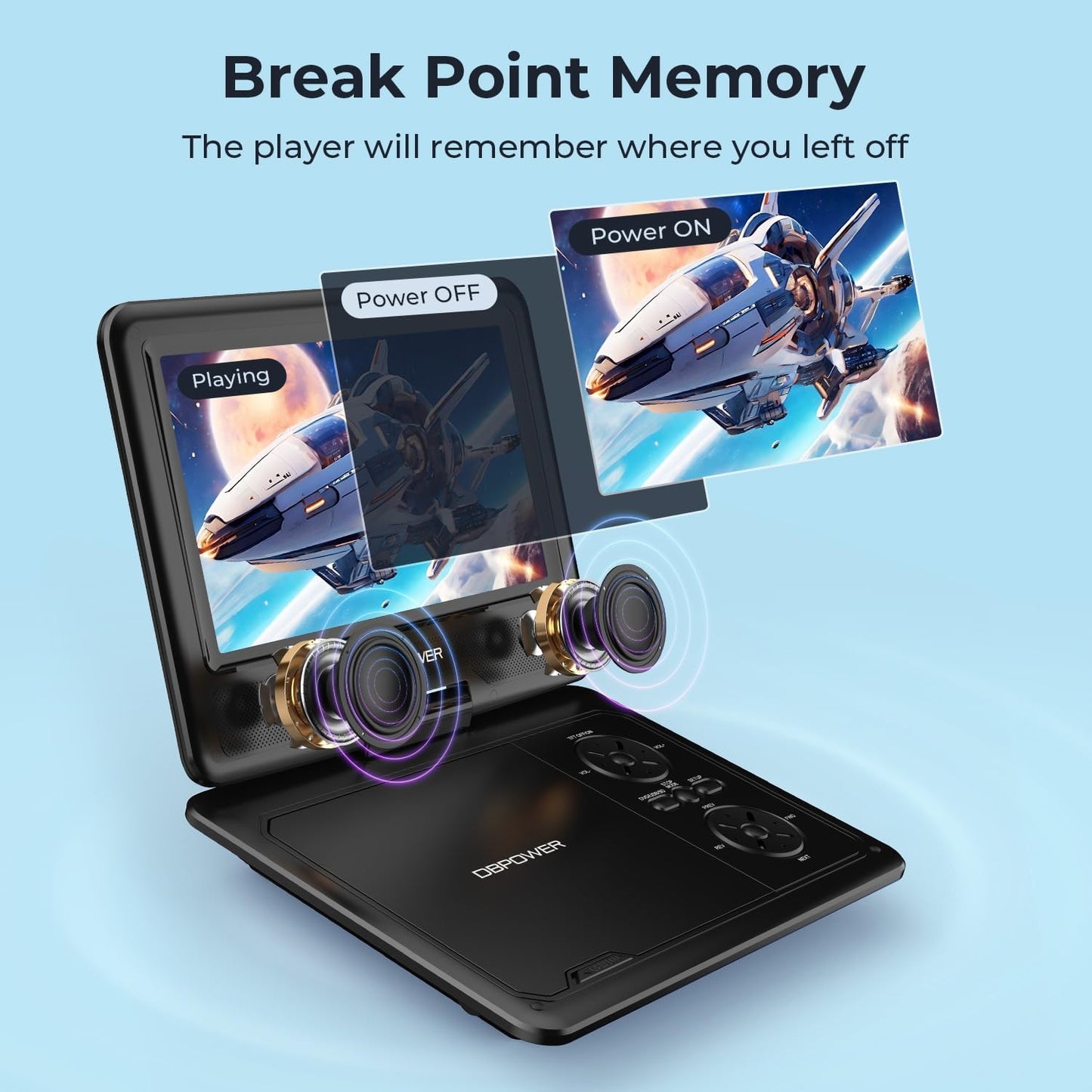DBPOWER 11.5" 5-Hour 9" 1.8 Portable DVD Player, Built-in Rechargeable Battery, Swivel Screen, Support CD/DVD/SD