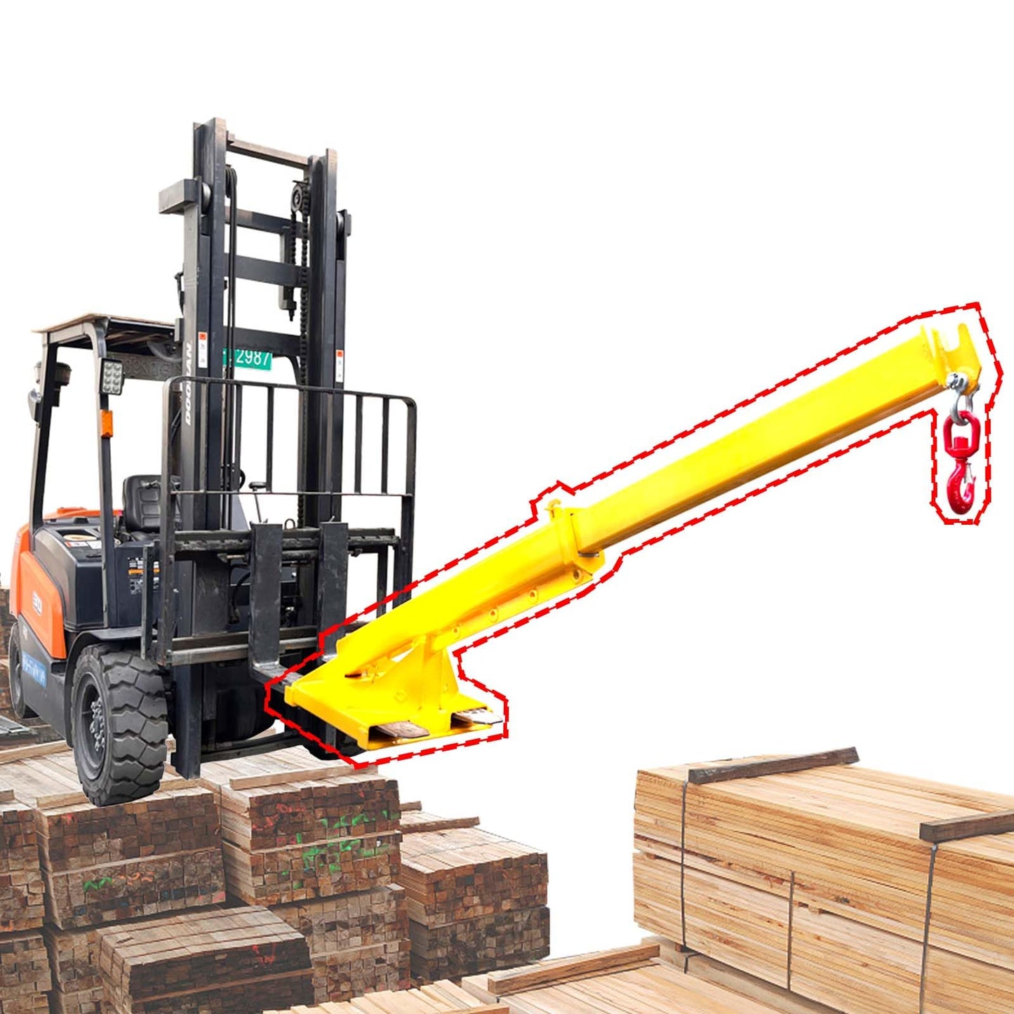 JARYANNIX 6600LB/3T Loading Capacity Adjustable Forklift Jib Boom Crane, Mobile Crane Lifting Hoist, Forklift Extension Attachment, Telescoping Boom Hook with 63"-98" Extension