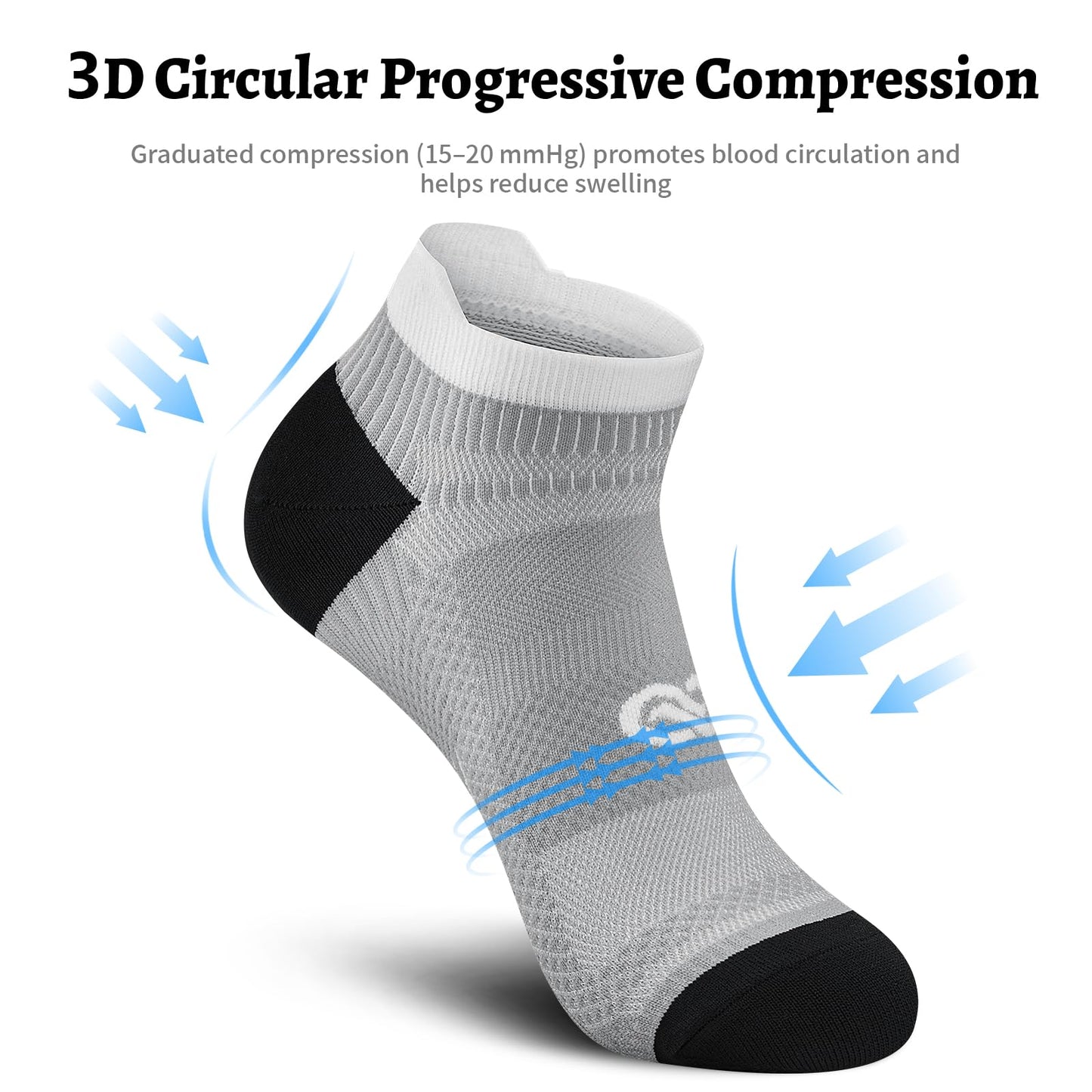 PAPLUS Compression Socks for Men & Women, Low Cut Ankle Running Socks with Arch Support, Plantar Fasciitis Relief for Walking, Cycling, Golf, Travel, Nurses