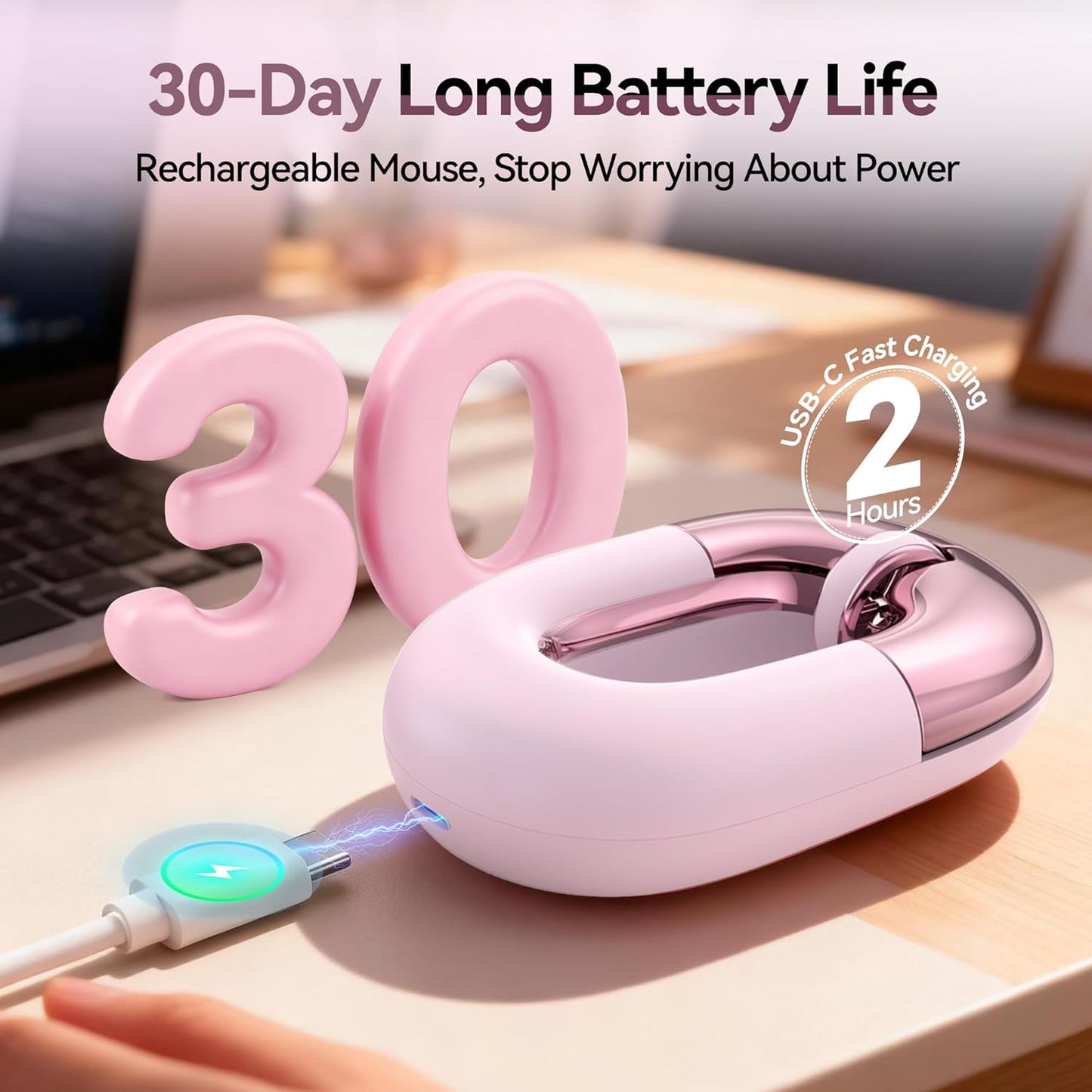 FOPATO 2.4G, 1200 Travel Mouse, Pink Wireless Mouse, Dual Mode Bluetooth & Rechargeable Silent Portable Mouse, Cute