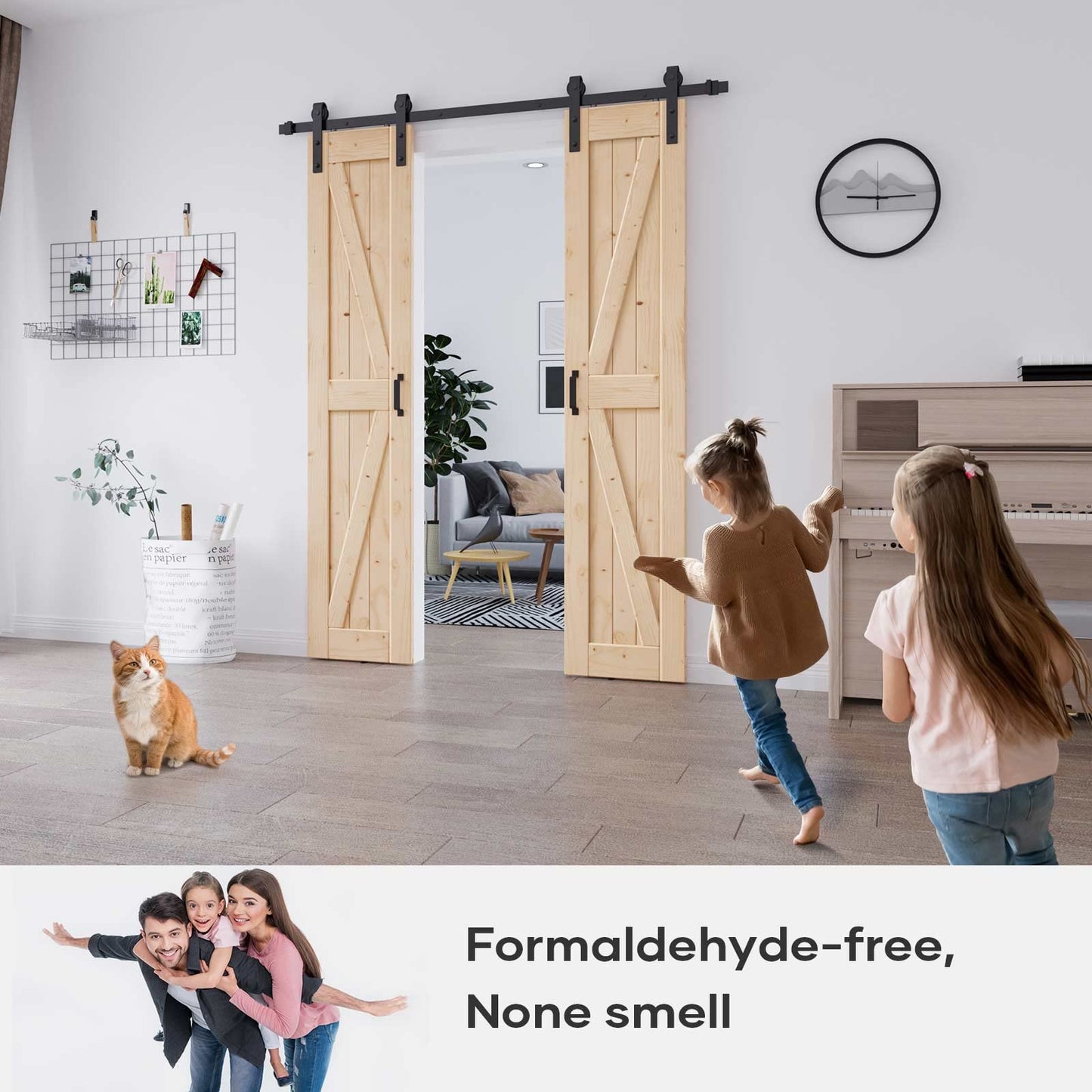 EaseLife 32in x 80in Sliding Barn Door with 5.5FT Barn Door Hardware Kit & Handle Included,Easy Install,DIY Assemblely,Apply to Interior Rooms & Storage Closet,K-Frame