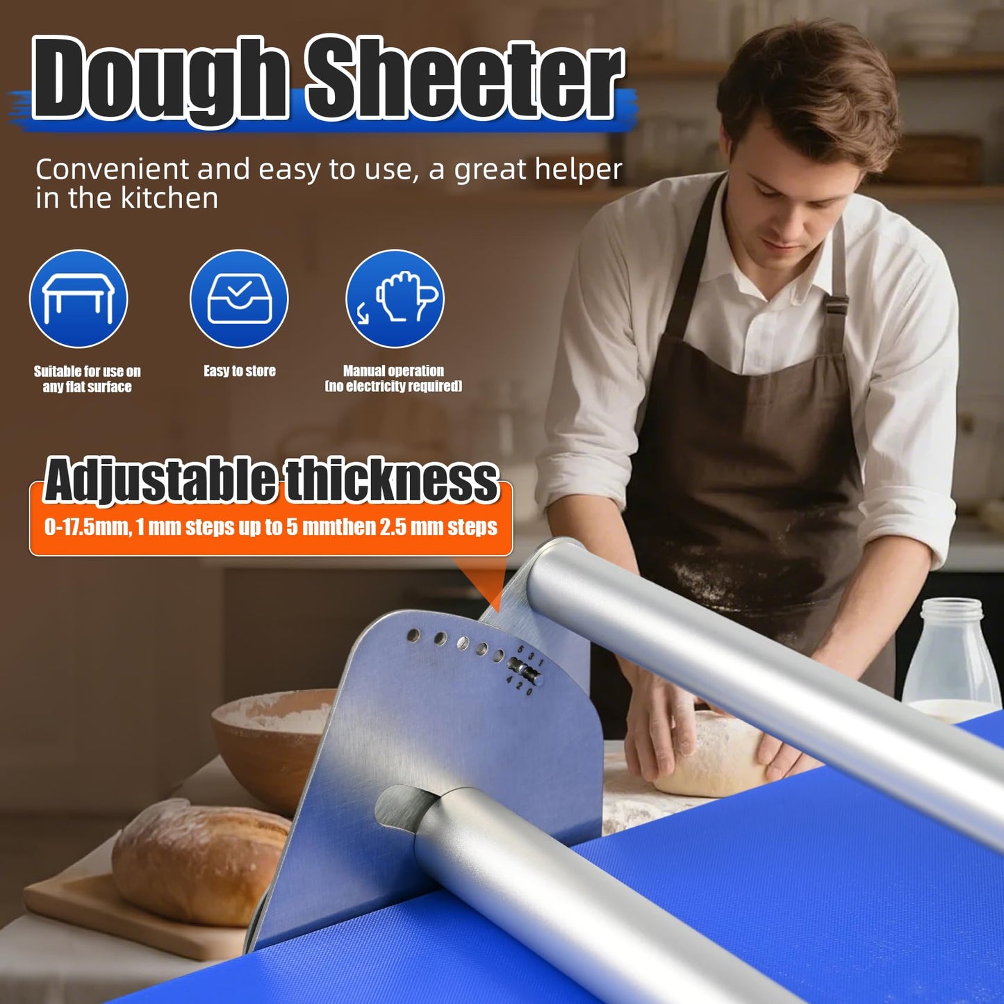 Folding Dough Rolling Machine，Manual Dough Sheeter ，Compact Dough Sheeter Machine For Bakery Pizza，Dough Machine With Adjustable Thickness, Stainless Steel（2 Rolling Boards）