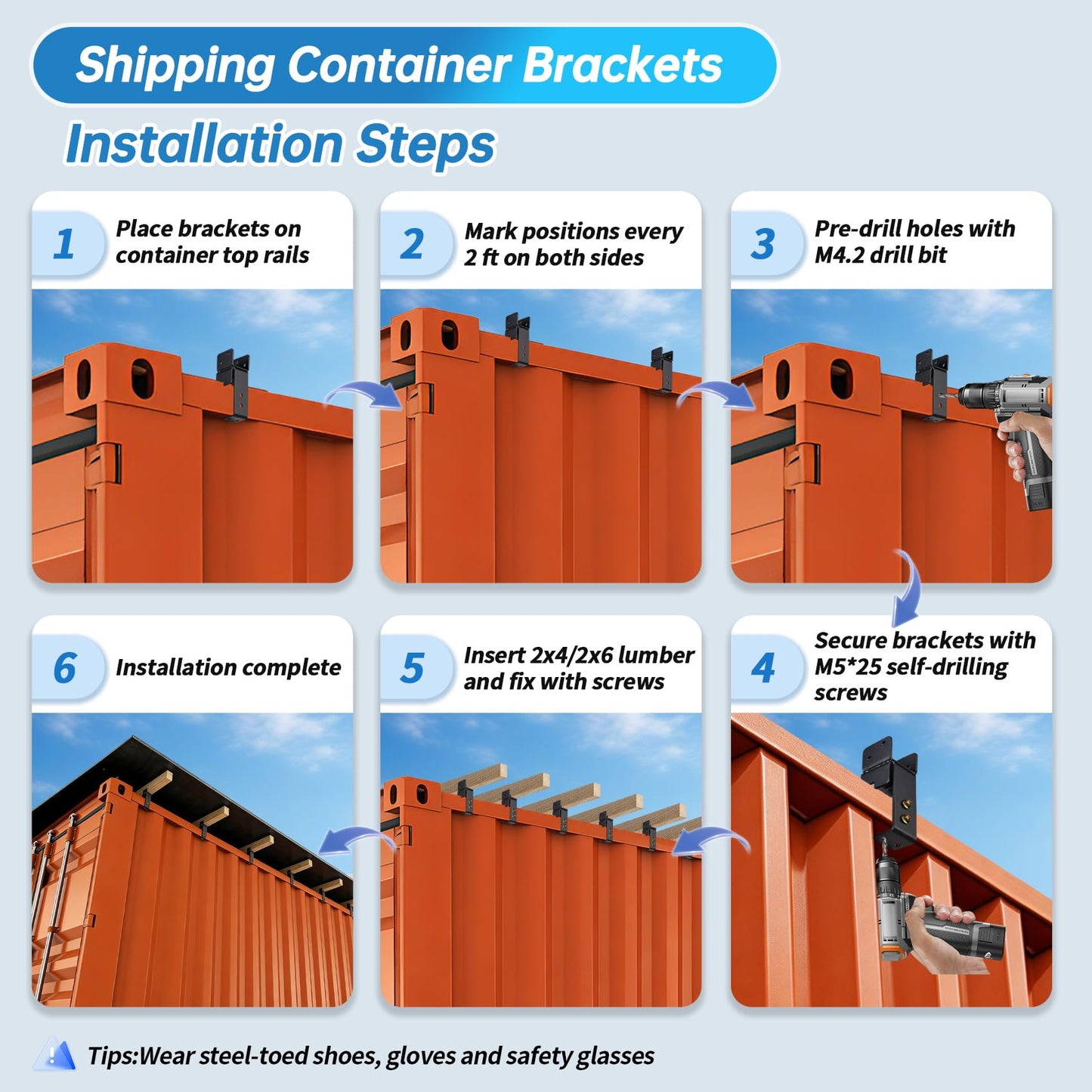 𝟐𝟐𝐏𝐂𝐒 Wood Truss Brackets for Shipping Containers, Heavy Duty 20ft Container Exterior Truss Brackets, Fits 2x4/2x6 Lumber, for Container Home, Office, Outdoor Bar