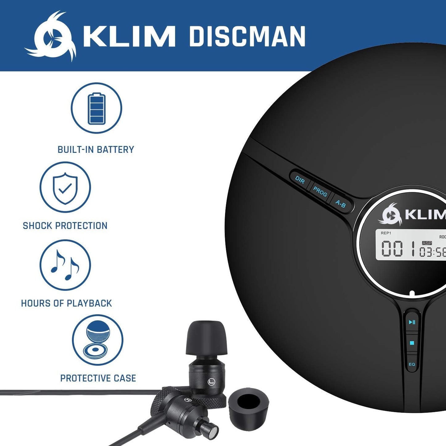 KLIM Discman MP3, 5 Portable CD Player with Headphones, Built-in Battery - New Version - CD Players for Home, Car