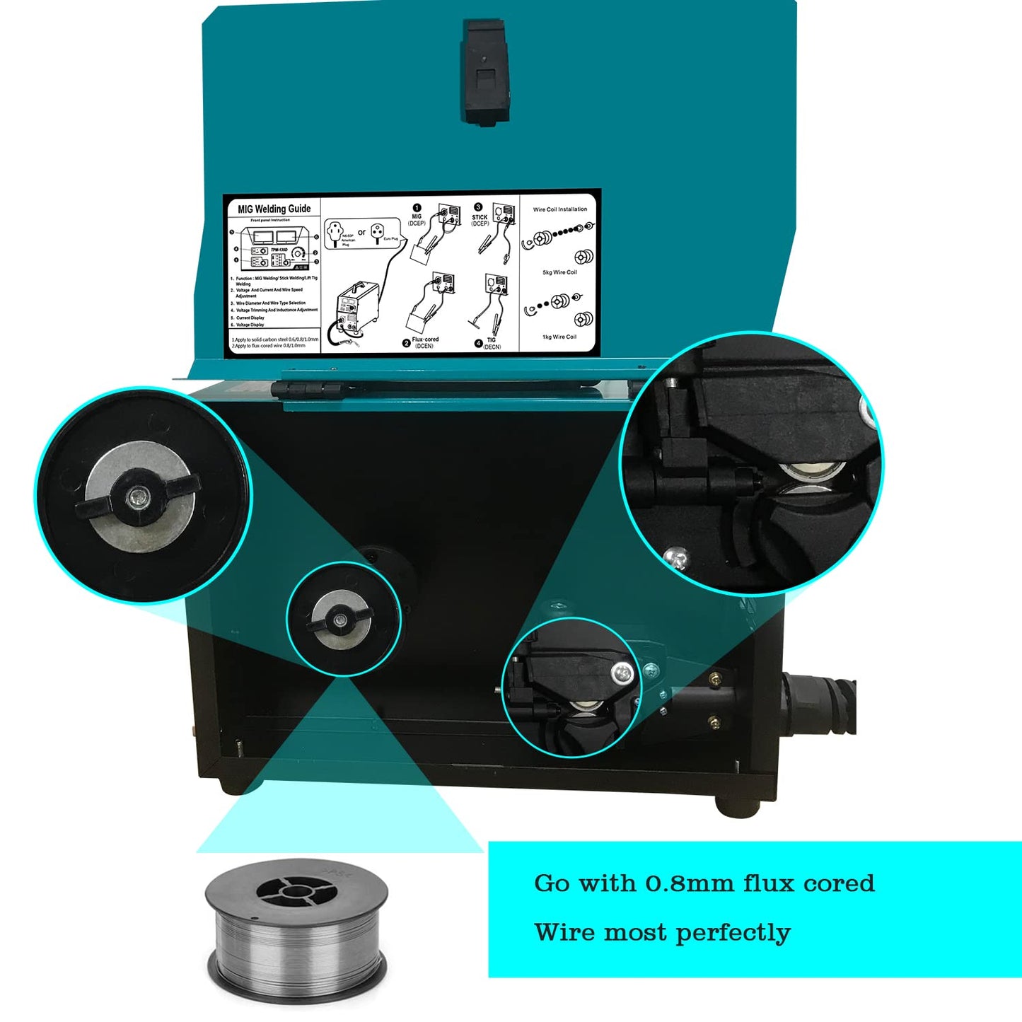 TTAMPLAR MIG Welder - 135AMP 110V&220V Dual Voltage 4 in 1 Flux MIG/Solid Wire/Stick ARC/Lift TIG Gas/Gasless welding, IGBT Inverter Welding Machine TPM-135D