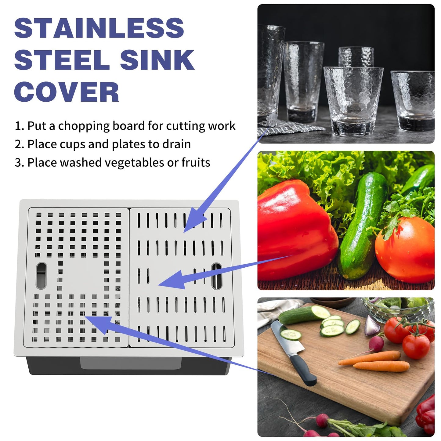 24x18 Inch Kitchen Sink With Dual Cover-Stainless Steel Undermount Single Bowl Kitchen Sink Built-in Ledge Drop In Workstation Sink Fully Covering Sink To Create Temporary Workspace/Drainage Area