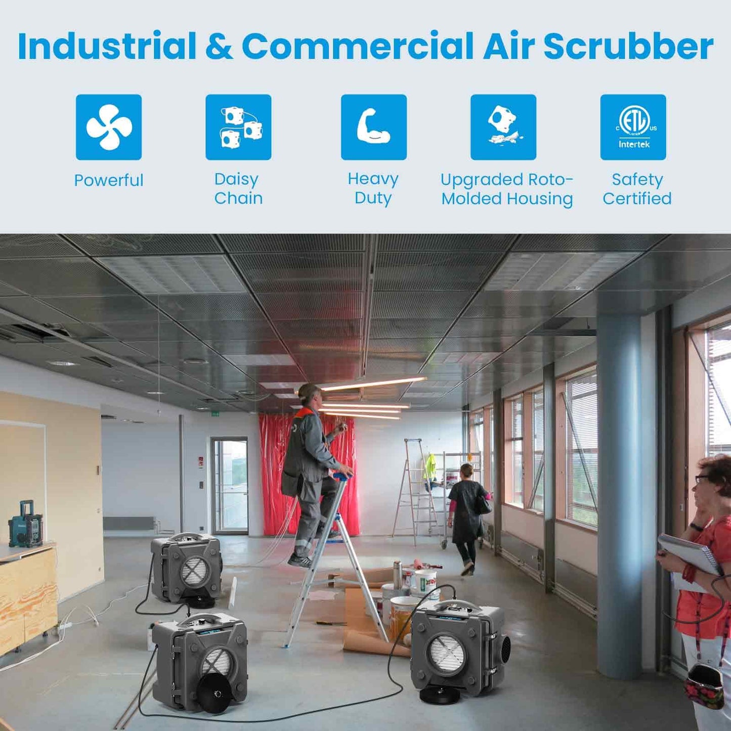 CADPXS Shield-550 Negative Machine Airbourne Cleaner HEPA Scrubber Water Damage Restoration Equipment Air Purifier, Air Scrubbers Grey