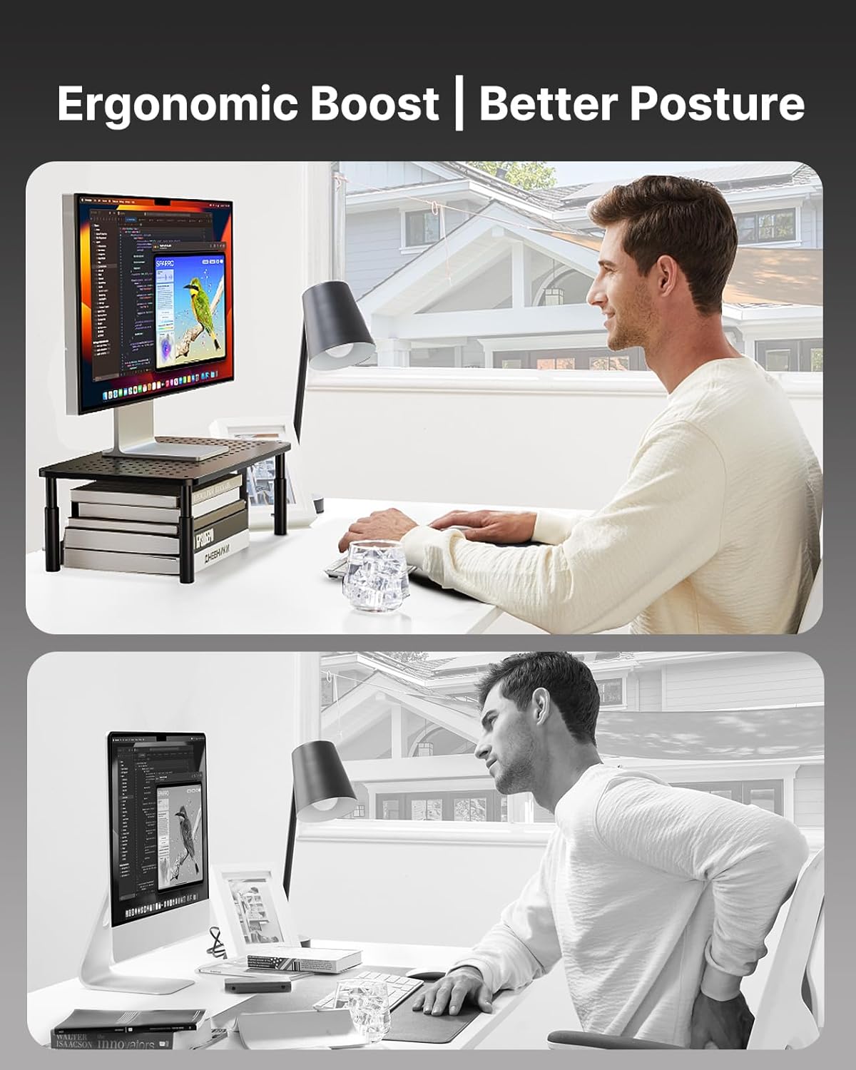 3 15.6" HUANUO Monitor Stand, Monitor Stand Riser Height Adjustable, Monitor Riser with Airflow Vents, Laptop Stand