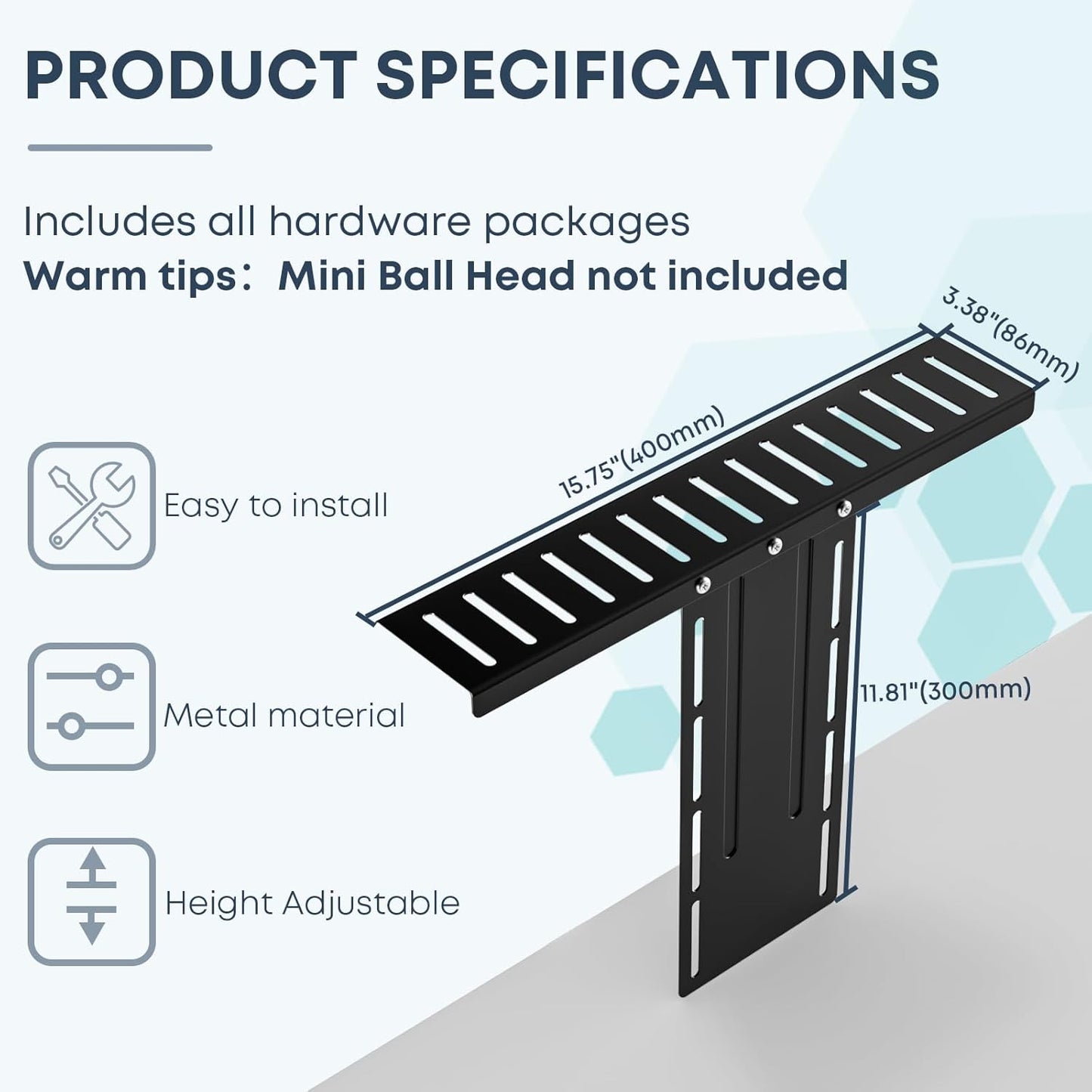 WORLDLIFT 16 inch 100100 mm VESA Monitor Mount Shelf for Streaming - Holds Cameras, Webcams, Microphones & Lights