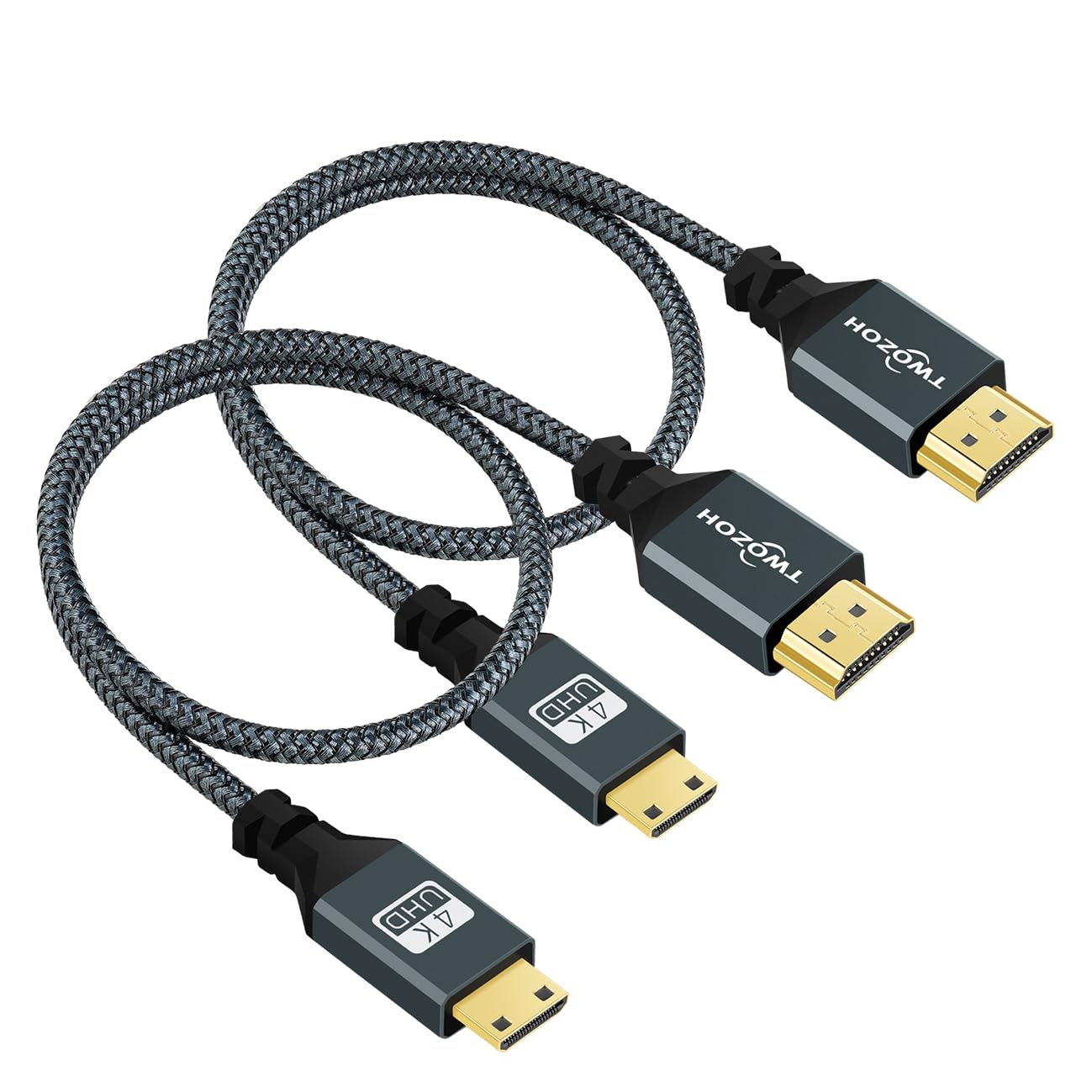 Twozoh 6.6FT 2 Pack, 3D/4K@60Hz 18Gbps/2160P/1080P Mini HDMI to HDMI Cable Nylon Braided HDMI to Mini HDMI Support