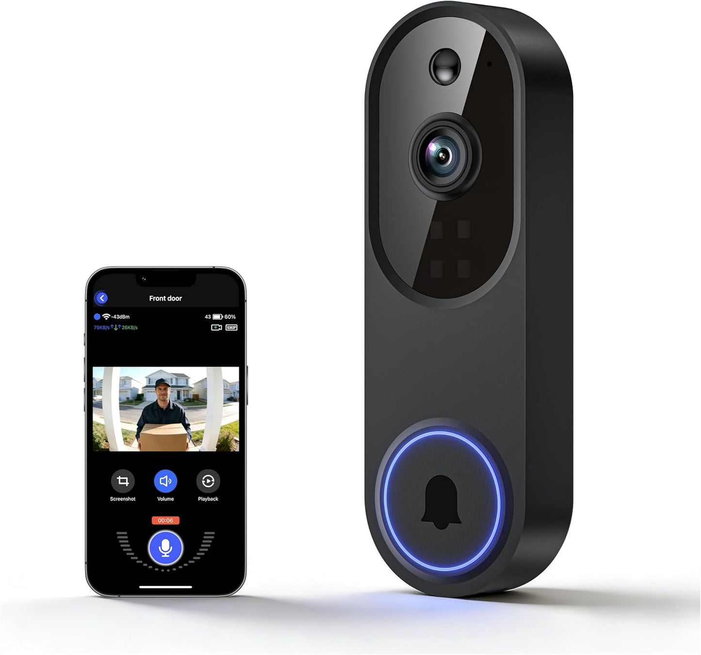Lunelyx 1080P 2.4G Wireless Video Doorbell Camera, Outdoor Surveillance Cameras, FHD Live View, Cloud Storage, AI Human