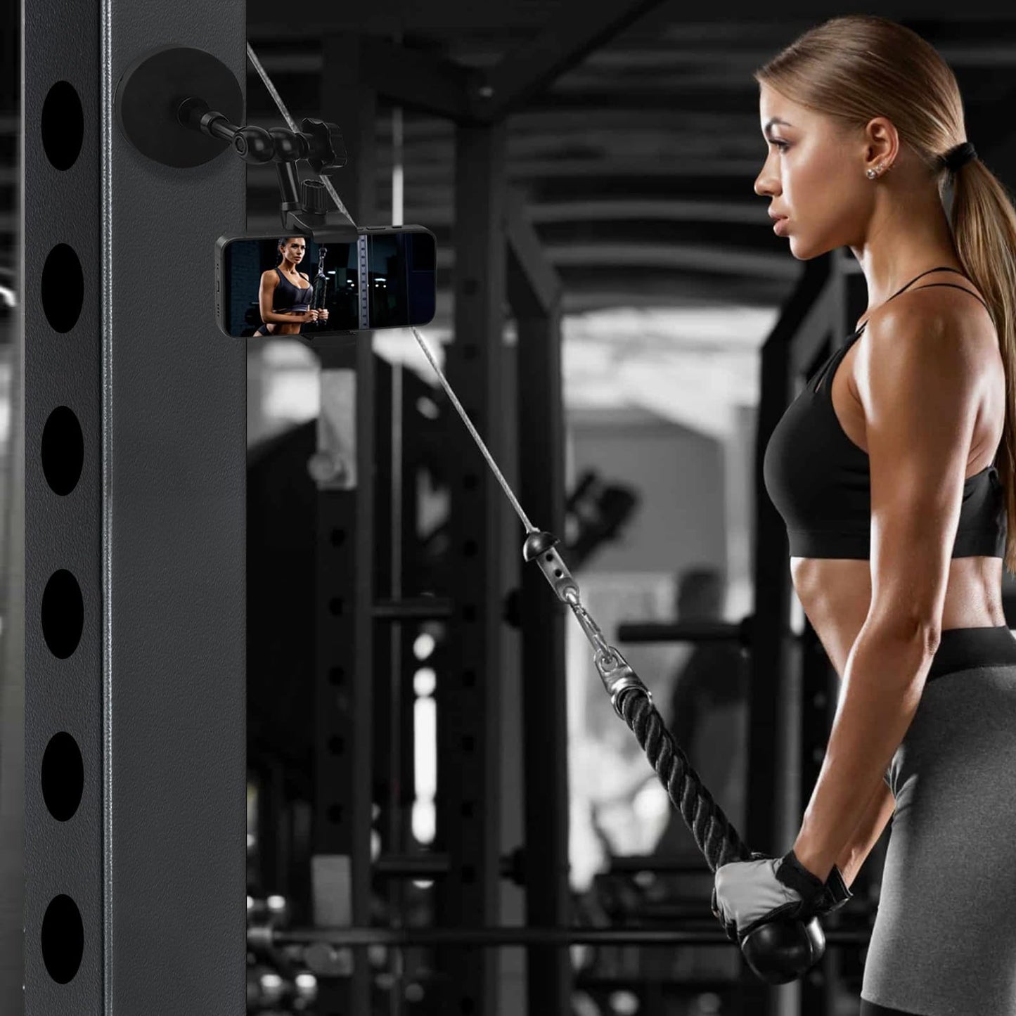 HOYXUN Magnetic Phone Holder for Gym, Magnetic Phone Mount with 3.46" Super Strong Magnetic Base, 360° Adjustable Metal Arm, Fit for All Smartphones