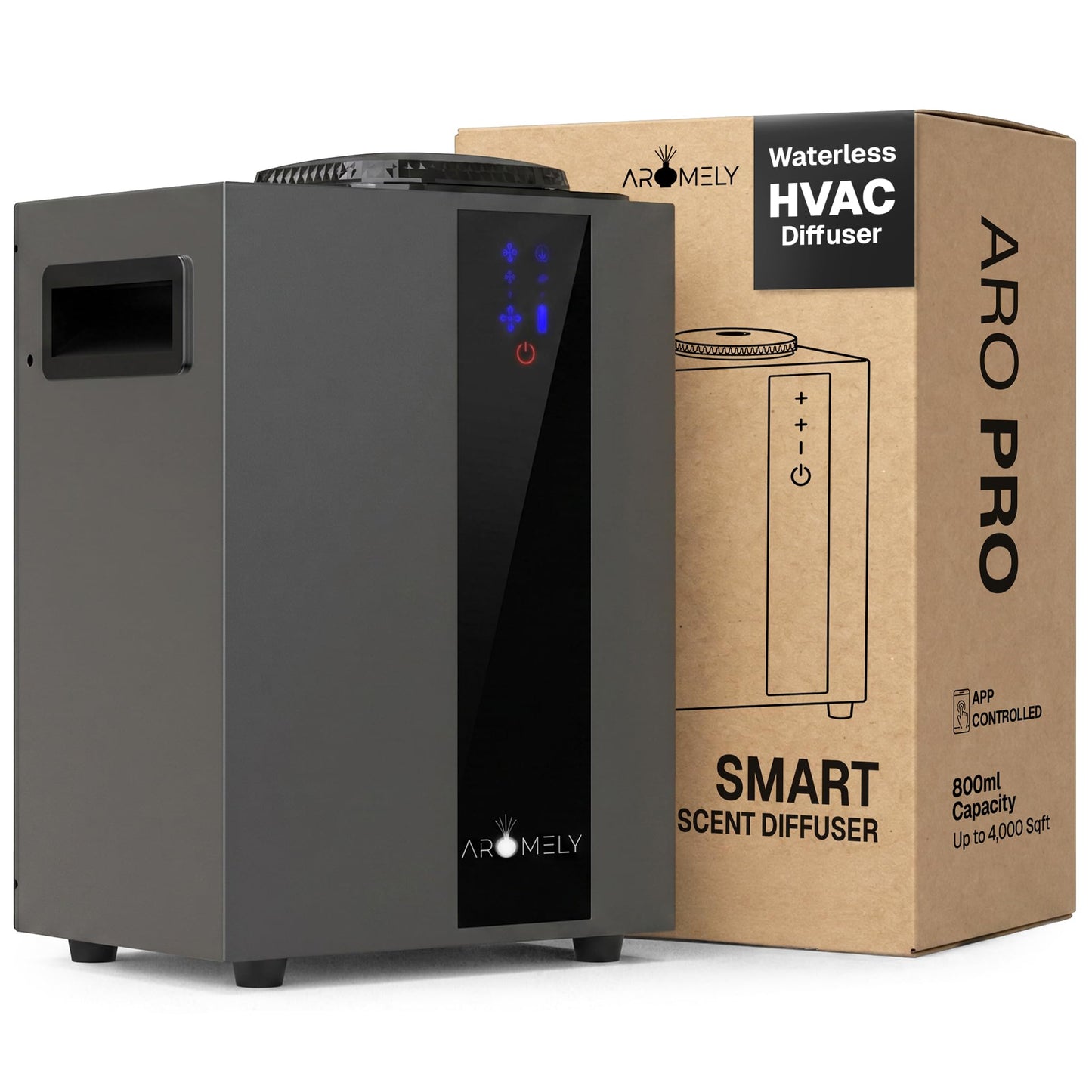 AROMELY HVAC Scent Diffuser – Nebulizing Waterless Diffuser for Home, Office, Large Room & Commercial Use – Smart Bluetooth App Controlled, Up to 4,000 SQFT – Cold Air Diffusion Technology – Black