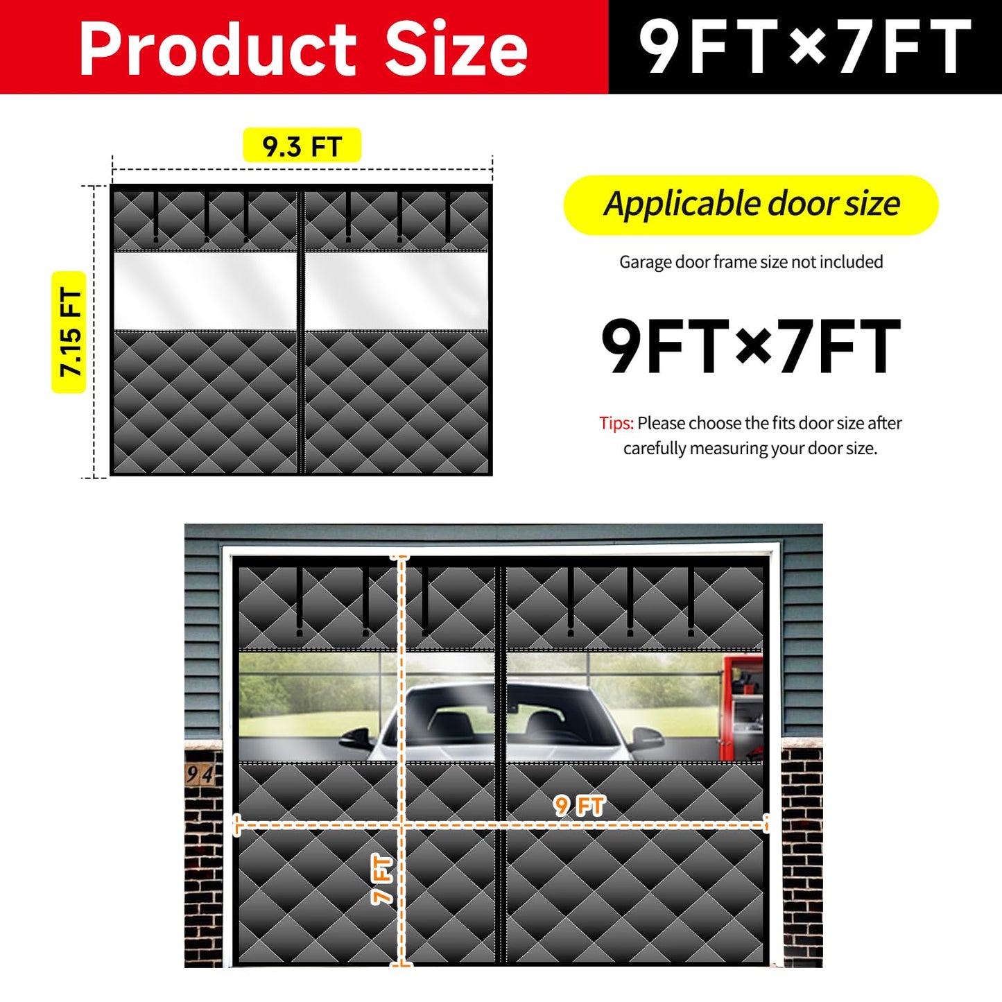 Magnetic Thermal Insulated Door Curtain with Detachable Visible Windows, Thicken Polyester Fiberfill & Durable Oxford Fabric, Hands Free Windproof Door Screen, Fit Doors Size Up to 9 x 7 FT, Black