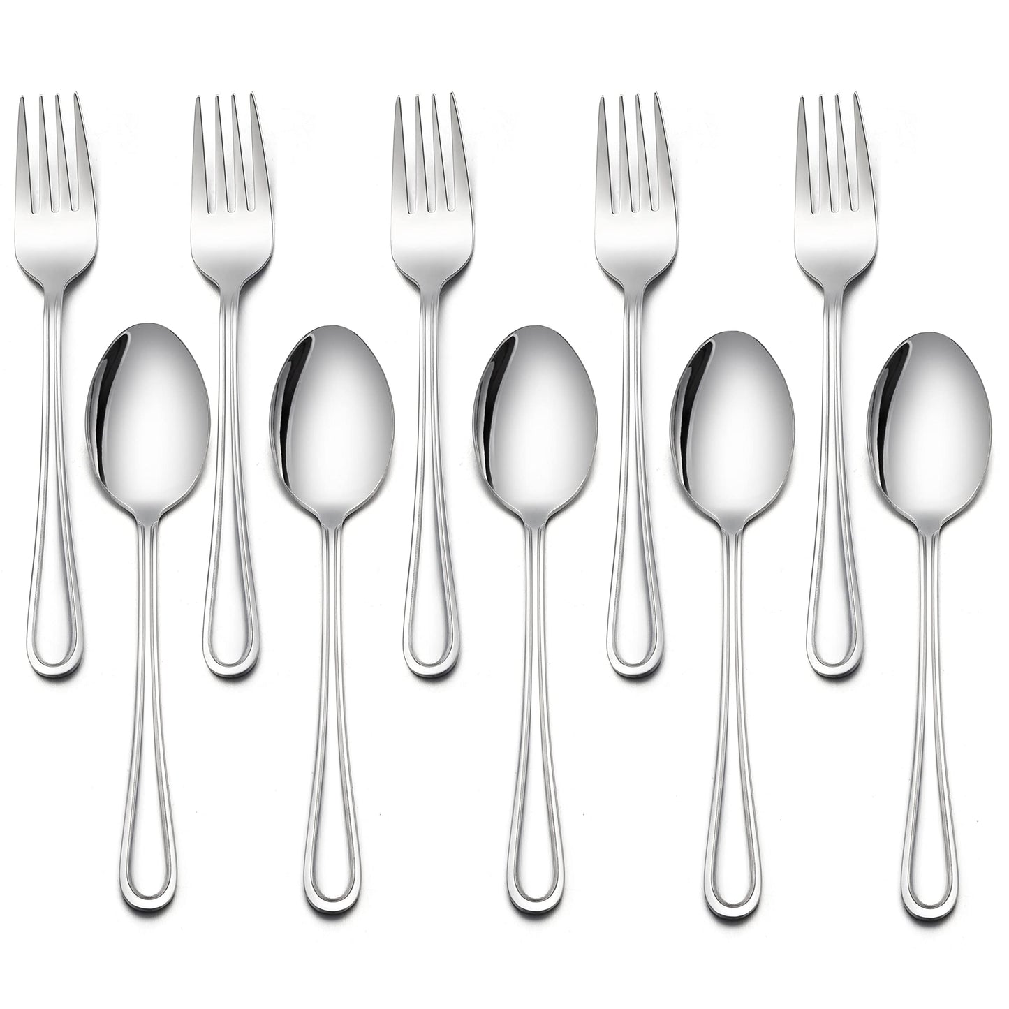 LIANYU 10-Piece Children Silverware Set, Kids Forks and Spoons Silverware Set, Stainless Steel Toddler Utensils Flatware, Child Cutlery for Home Preschools, Dishwasher Safe