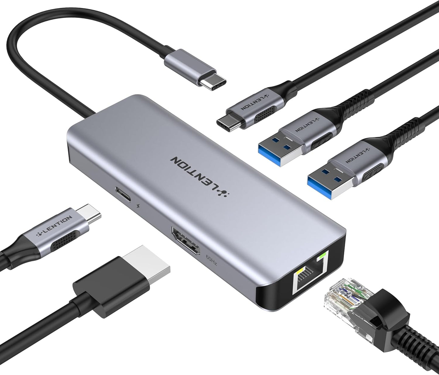 LENTION 6-in-1 4K@60Hz 100W 3X 3.0 (C26, USB C Hub with Gigabit Ethernet, HDMI, PD Fast Charging, USB Docking Station