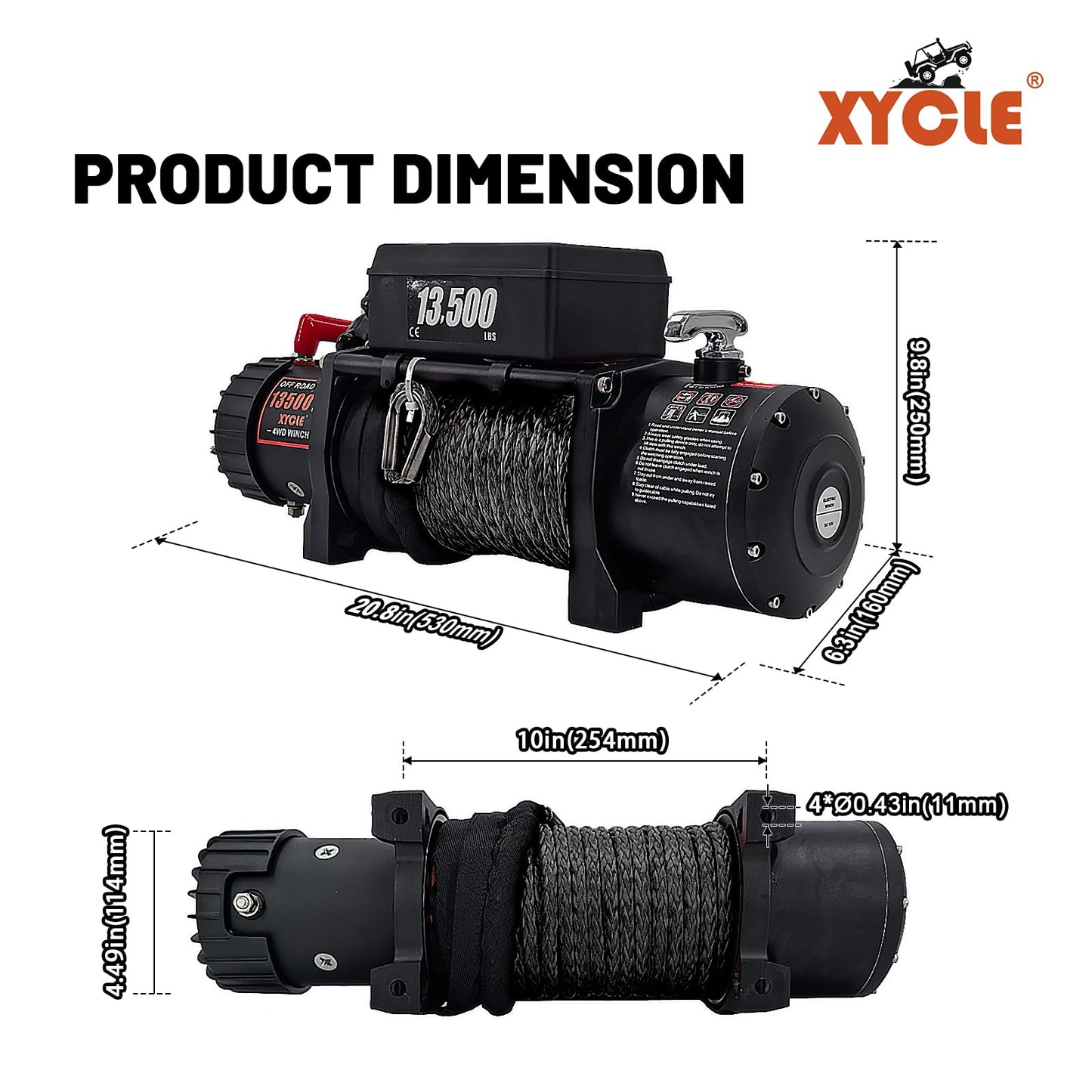 XYCLE Winch13500lbs 12V Waterproof Electric Winch Synthetic Rope Truck Winch Towing Winch Boat Trailer Winch SUV 4-Wheel Drive Off-Road Vehicle with Remote Control 3/8 Synthetic Rope (Black)