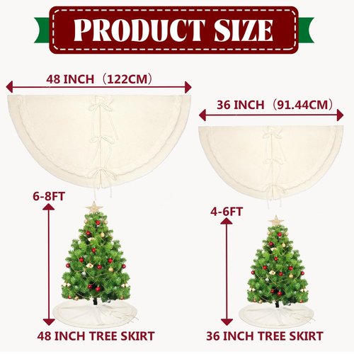 48 inches White Knitted Christmas Tree Skirt: Thick Cable Knit Round Cream Tree Skirt for 6-8FT Tree Rustic Neutral Farmhouse Christmas Decor Tree Base Cover Xmas Home Decorations