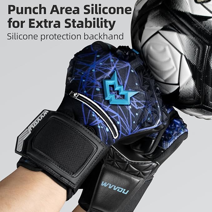 WVVOU Soccer Goalie Gloves for Adults and Youth, High Performance Goalkeeper Gloves with 5 Detachable Finger Saves, Soccer Gloves with 4mm Sticky Latex Palm