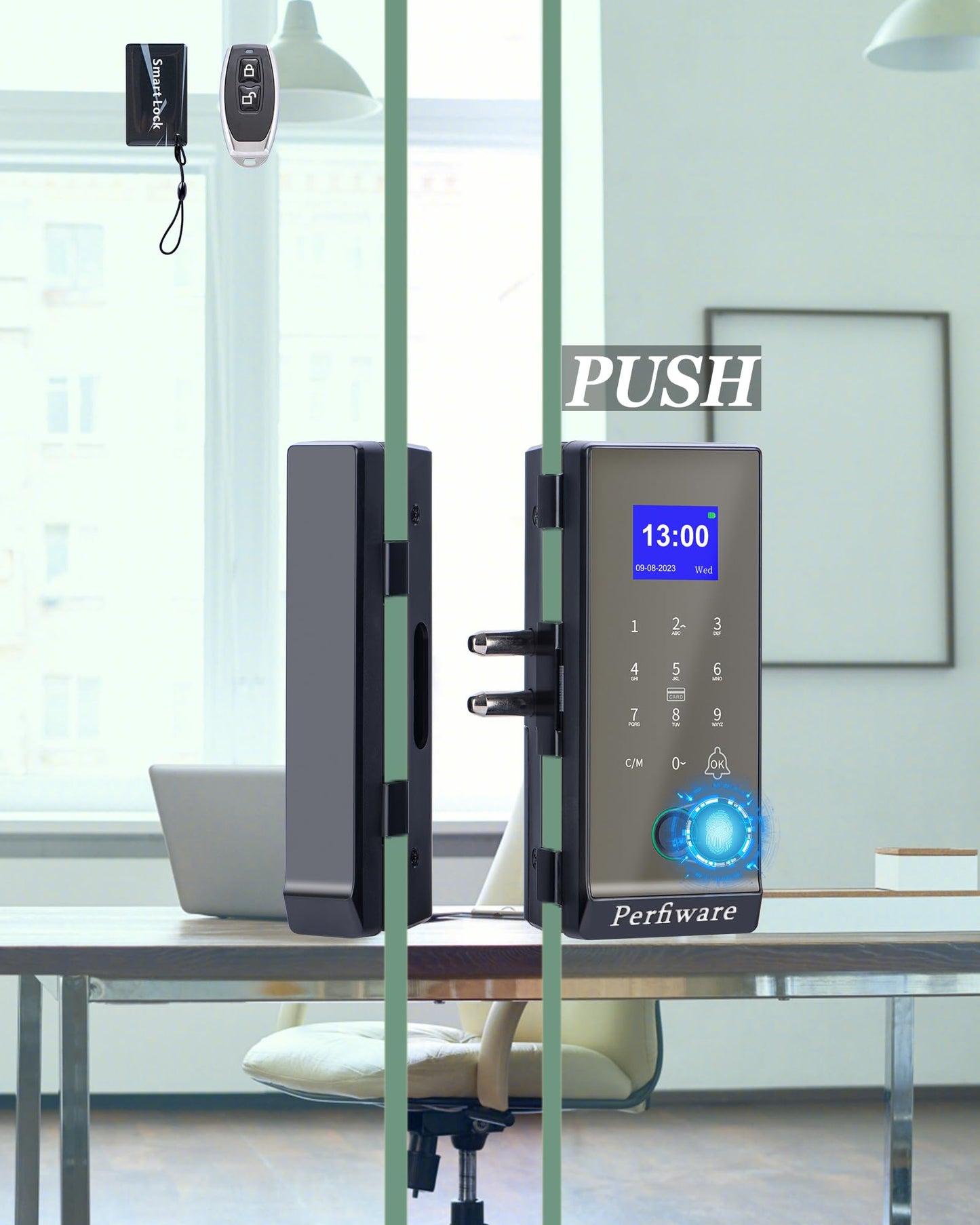 Smart Glass Door Lock,Perfiware 4in1 Biometric Fingerprint Glass Door Locks LG2315,2024 Drill-Free Keyless Entry Upgraded Door Locks,Great for Office,Home,Hotel,Apartment