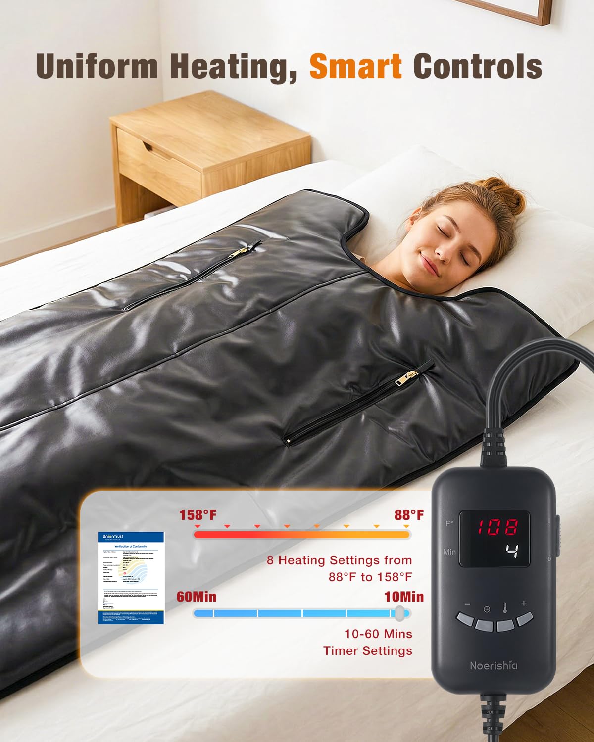 Infrared Sauna Blanket for Home, Gentle Deep Heat for Relaxation & Recovery, Portable Wellness Wrap for Full Body, Self Care Gifts for Women, Machine Washable PU Leather, 85–158°F & Timer, 6 x 2.6 FT