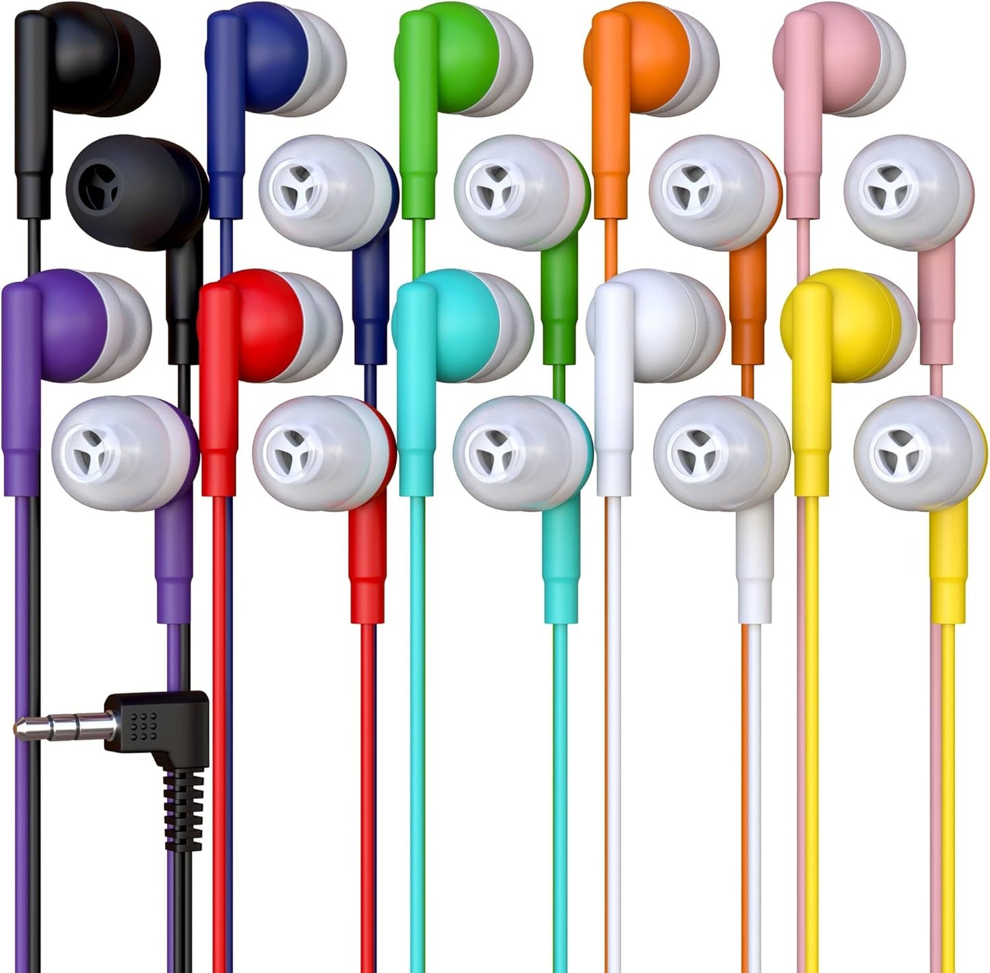 Redskypower 20 Pack 3.5mm 4ft Bulk Wired Earbuds, In Ear Headphones with Jack, Tangle Free Cable, Comfortable Fit