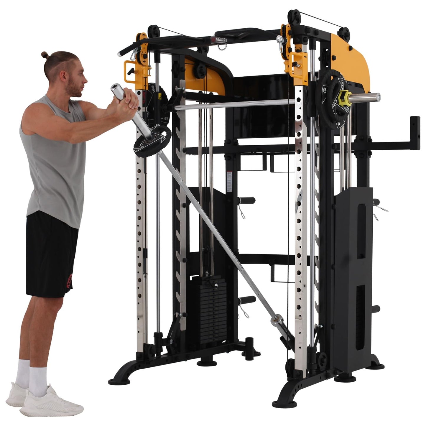 Altas Strength 3061B Smith Machine with Adjustable Lever Arms, 2:1 Pulley Ratio All-in-One Home Gym System, Commercial Grade Squat Rack with Dual 440lbs Weight Stacks & Attachment (Safe Solo Training)
