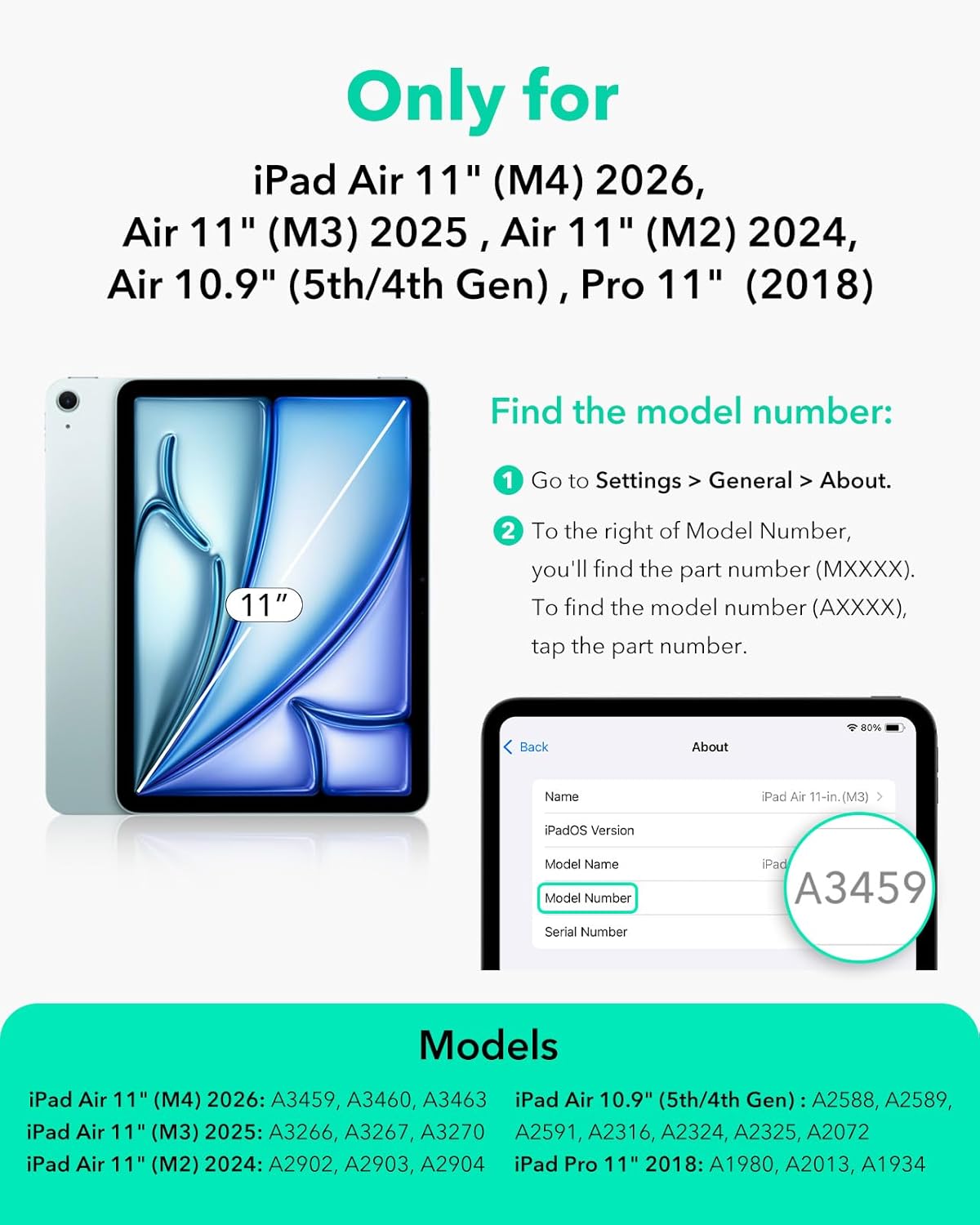 ESR 11 Inch M4/M3/M2 (2026/2025/2024), 5th/4th (2022/2020), for iPad Air Case iPad Air Gen Powerful Magnetic