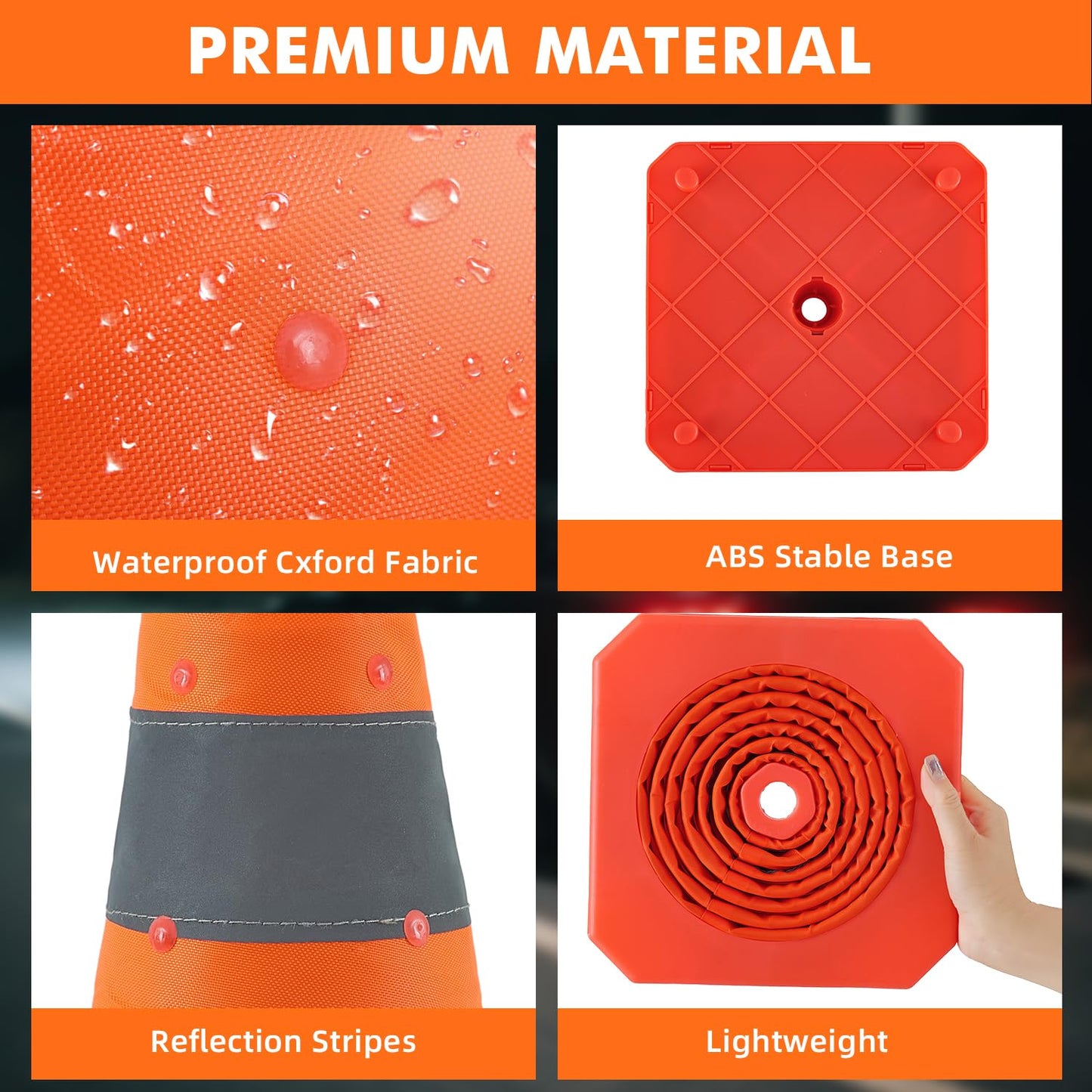 Jade Butterfly 28 Inch 4 Pack Collapsible Traffic Safety Cones, Orange Cones with Reflective Collar, Portable Multipurpose Traffic Cones for Parking Construction Driving Training Sports Practice