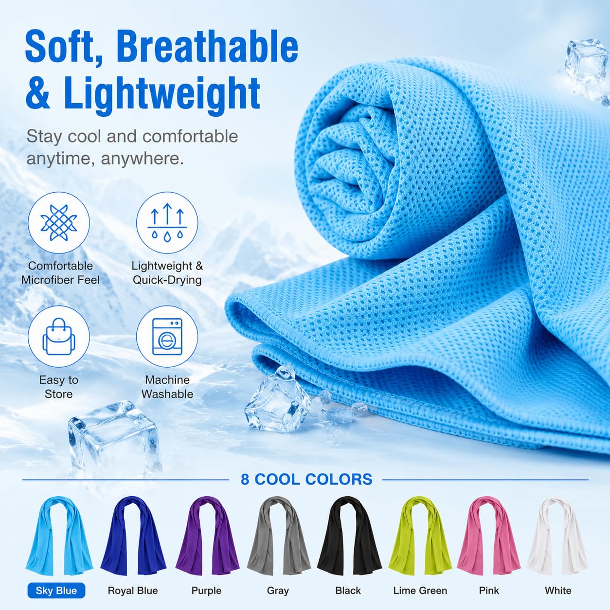 Cooling Towels 43.3" x 15.7" - Ice Towel, Sweat Towel, Cooling Towels for Neck & Face & Cooling Neck Wraps for Summer Heat - Neck Cooler for Quick Cool Down for Gym, Running, Golf, Yoga & Sports