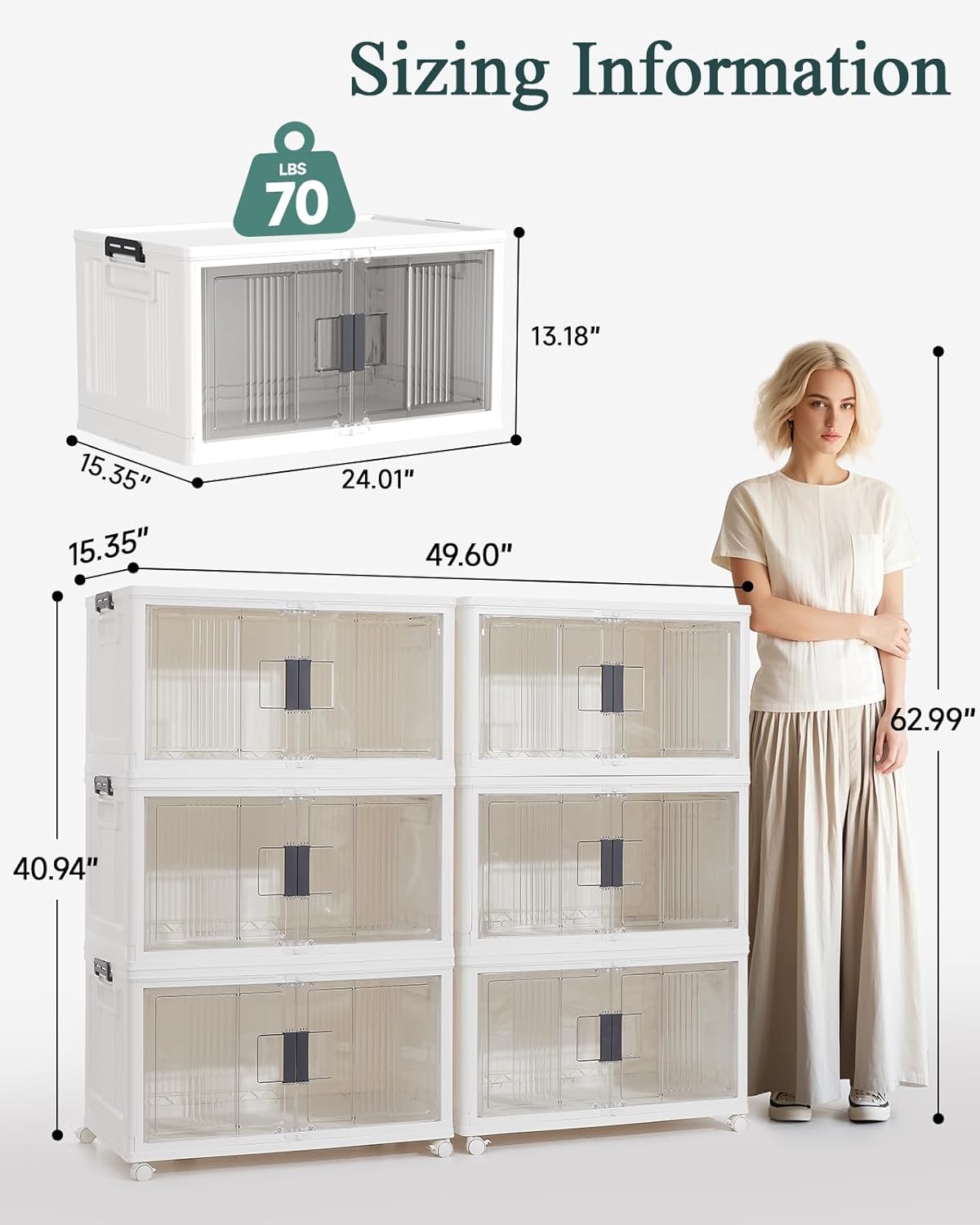 OlarHike 76QT Lockable Storage Bins - 6 Pack Collapsible Plastic Organizer with Lids & Wheels